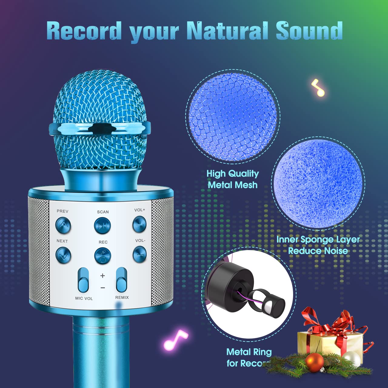 Bluetooth Microphone for Kids Ages 3-12 - Wireless Singing Toy with LED Lights, Perfect Gift for Boys & Girls - Fun Karaoke Microphone for Parties, Playtime & Home Entertainment