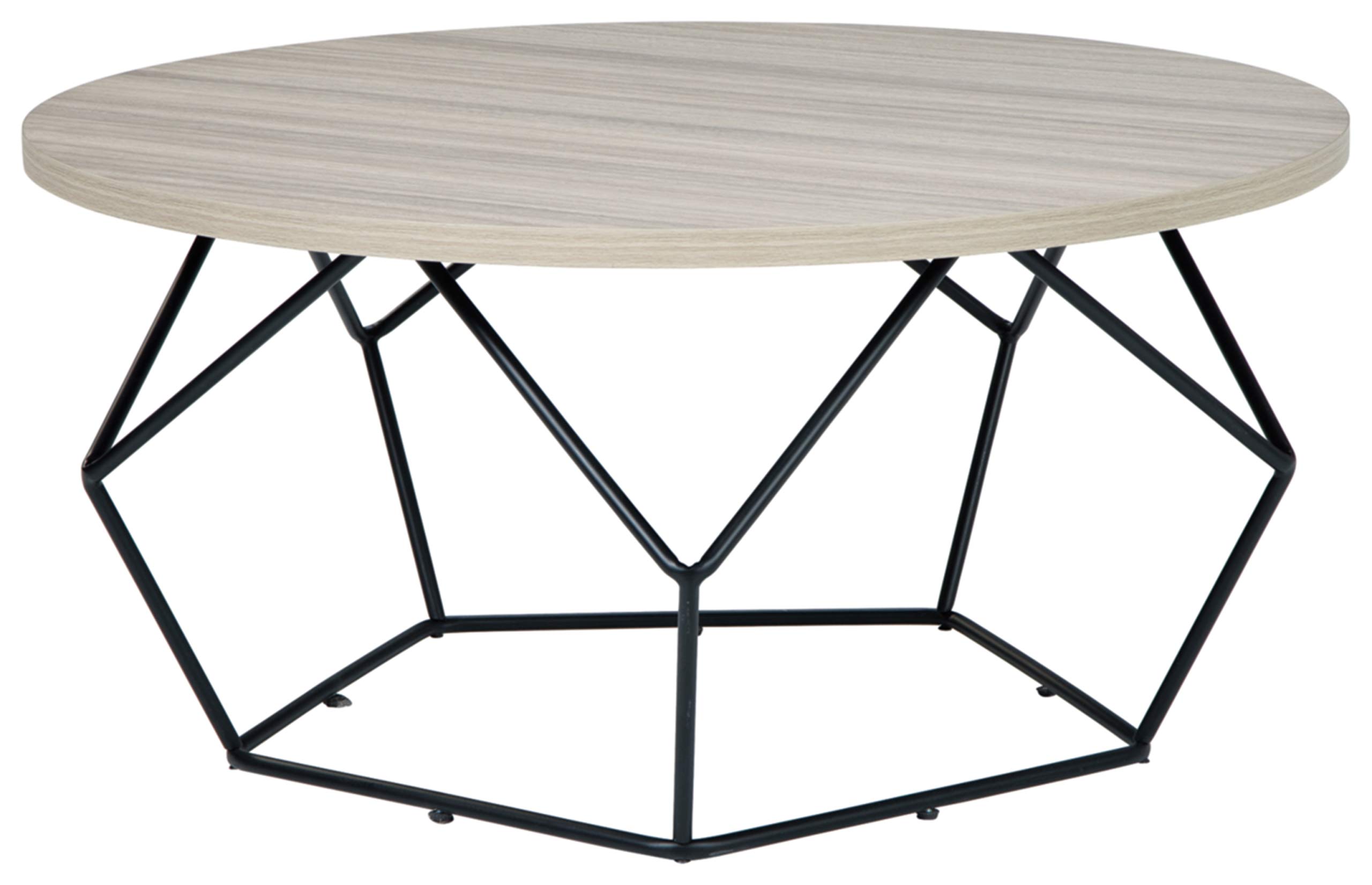Signature Design by Ashley Waylowe Modern Round Coffee Table - Tan & Black Finish for Living Room, Lounge & Office Decor