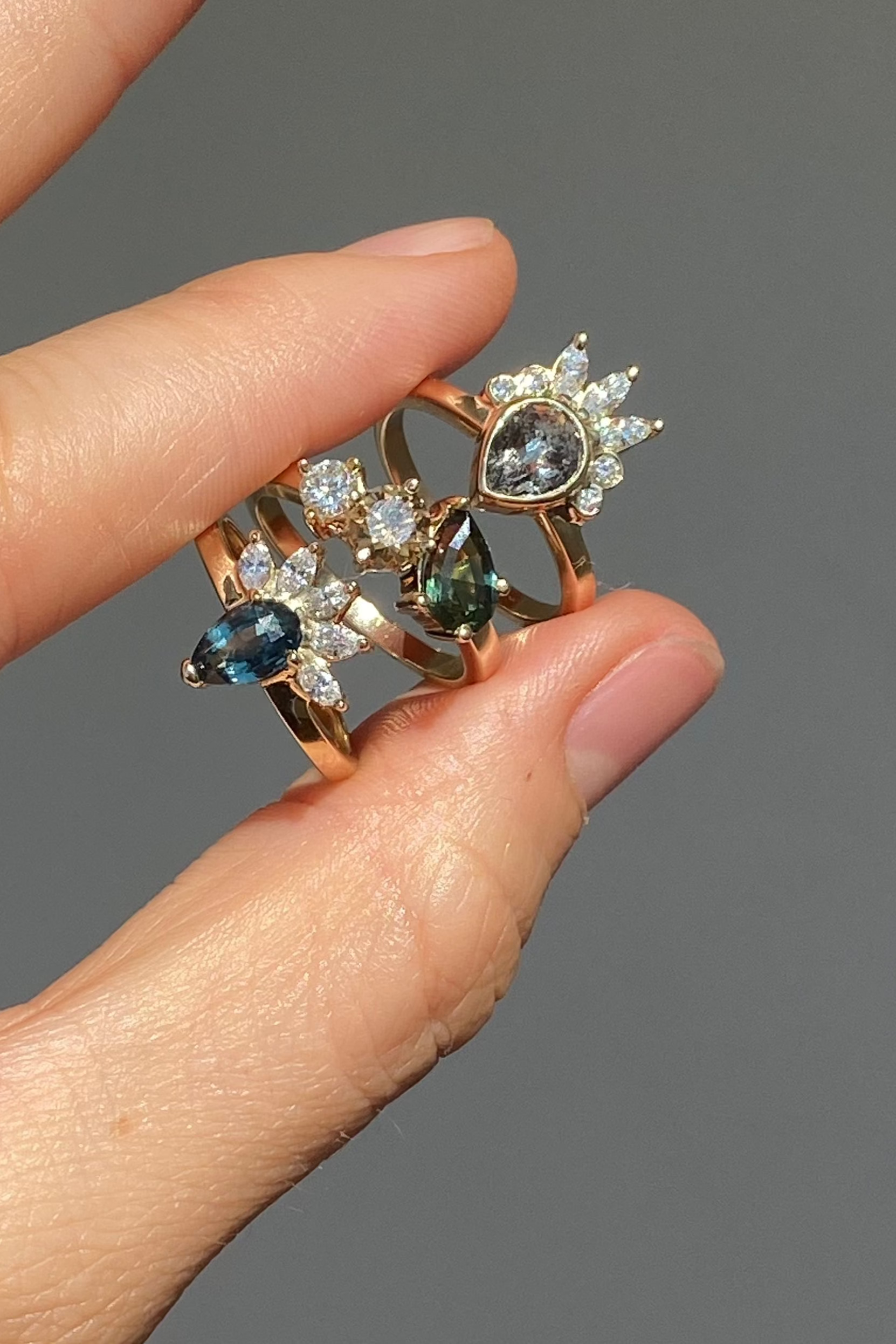 14K Yellow Gold Sapphire and Ombre Diamond Cluster Ring for Women - Elegant Wedding, Engagement, Anniversary Gift - Perfect for Special Occasions and Everyday Luxury