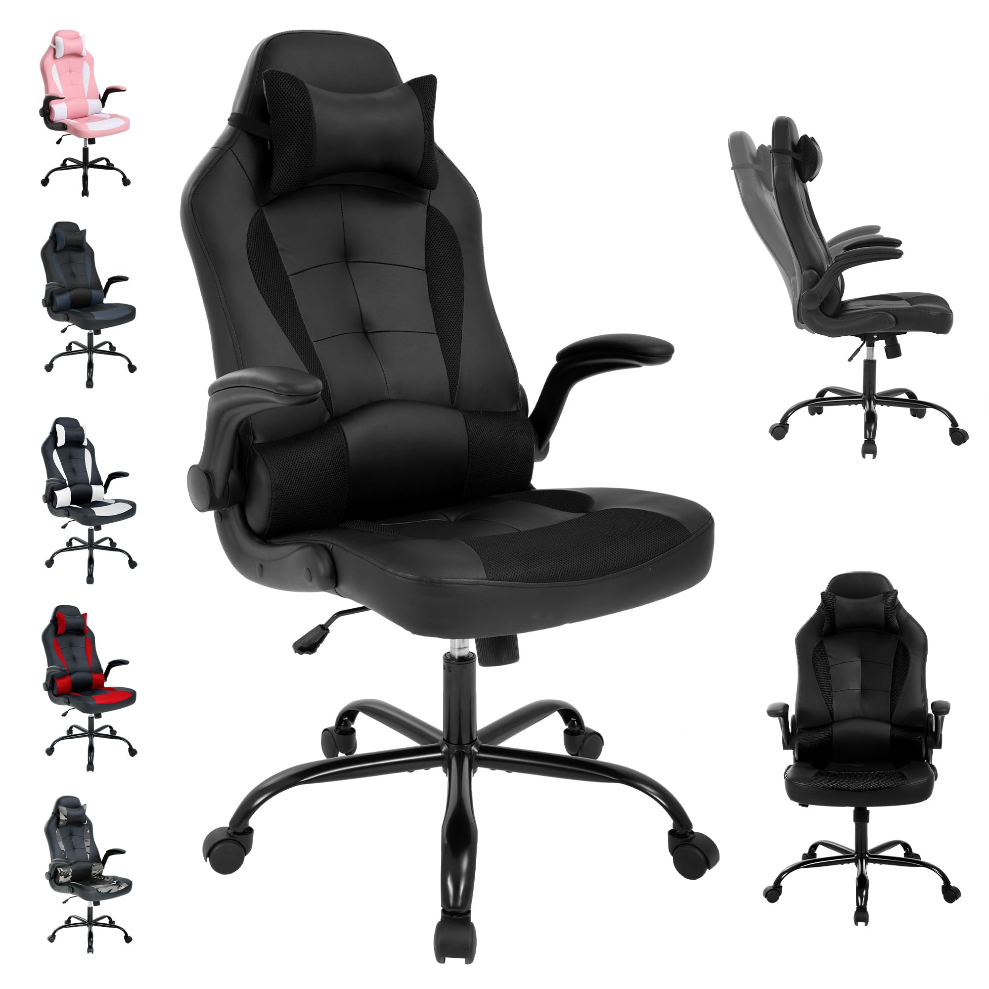 Premium Ergonomic Gaming Chair - High Back PU Leather Racing Style PC & Office Desk Chair with Adjustable Lumbar Support & Headrest - Comfortable for Adults & Teens - Perfect for Esports, Streaming & Home Office (Black)
