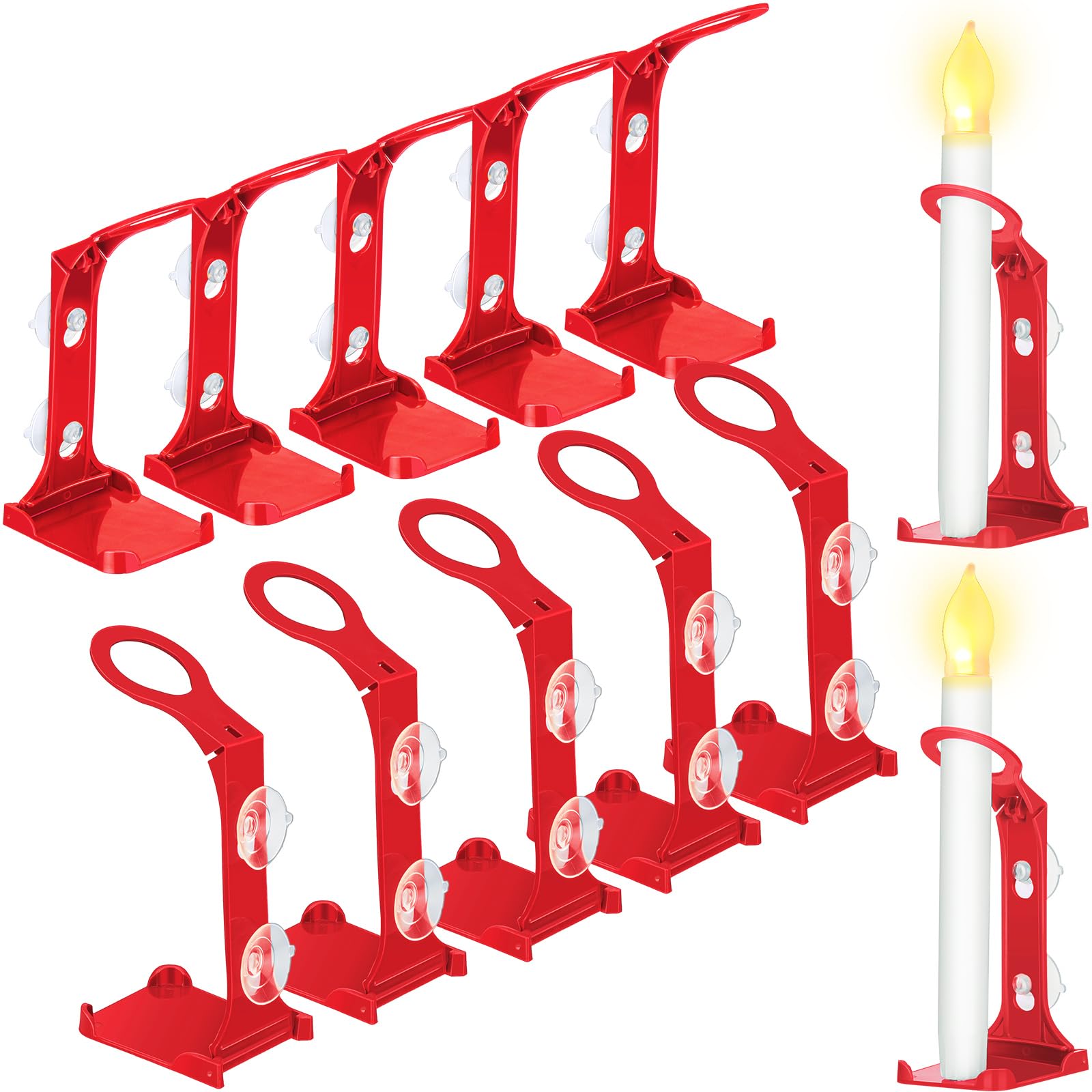12 Pcs Red Christmas Electric Window Candle Lamp Holders with Strong Suction Cups - Flameless LED Candles for Holiday Decor, Indoor & Outdoor Window Displays, Home & Office Christmas Decorations