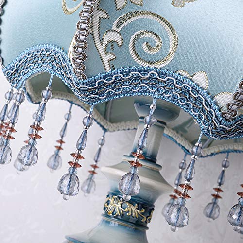 Handmade Victorian Style Blue Table Lamp with Fabric Lampshade - 13