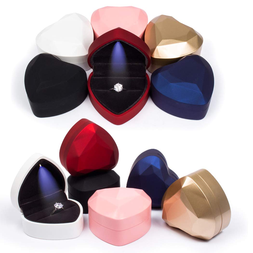 Heart Shaped LED Ring Box with Light - Elegant Jewelry Gift Box for Engagement, Wedding, Proposal, Valentine's Day, Anniversary & Christmas - Perfect for Romantic Surprises & Special Occasions (White)