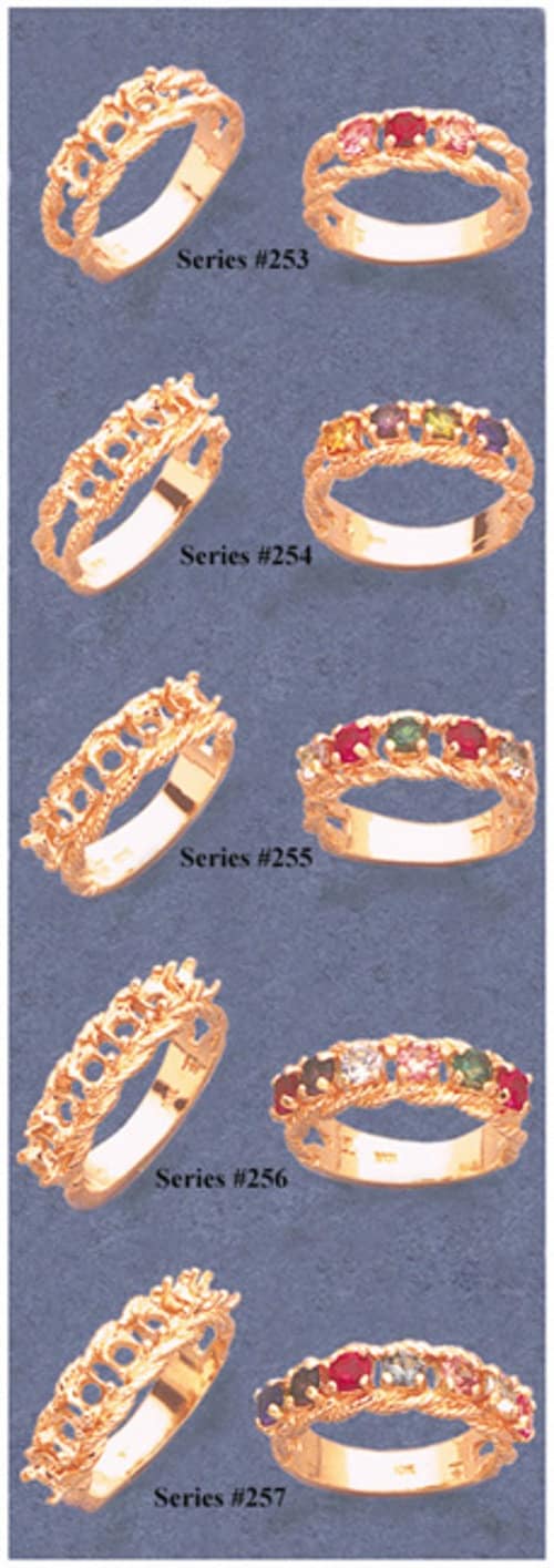 Solid Sterling Silver or 14kt Gold 3-7 Stone Mothers Ring Blank - Size 7 (Settings 163/253/57/143) - Perfect for Jewelry Making, Custom Engagement Rings & Gift Giving