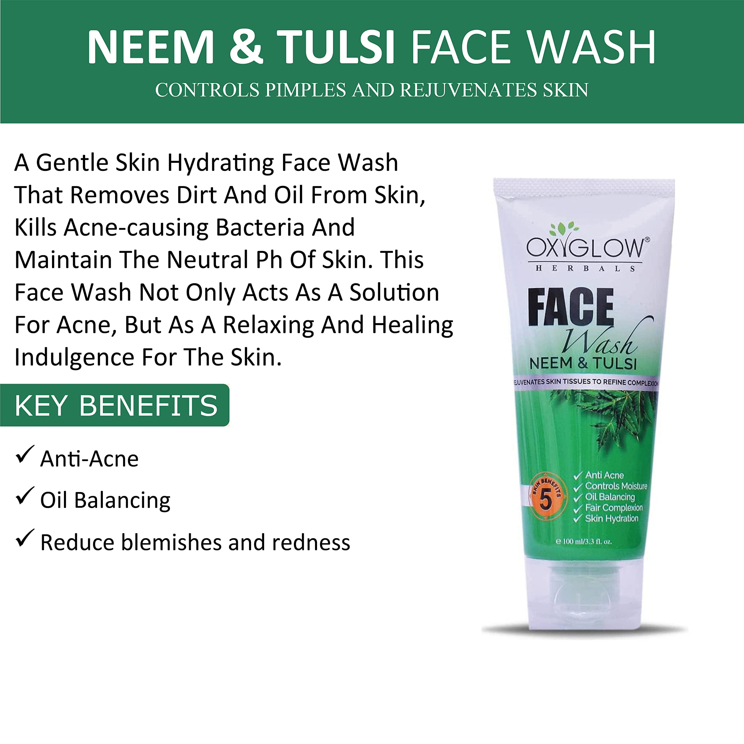 OxyGlow Herbals Neem Tulsi & Pearl Whitening Face Wash Combo Pack - 100gm Each | Natural Ayurvedic Cleanser for Acne & Brightening | Perfect for Daily Skincare Routine & Travel