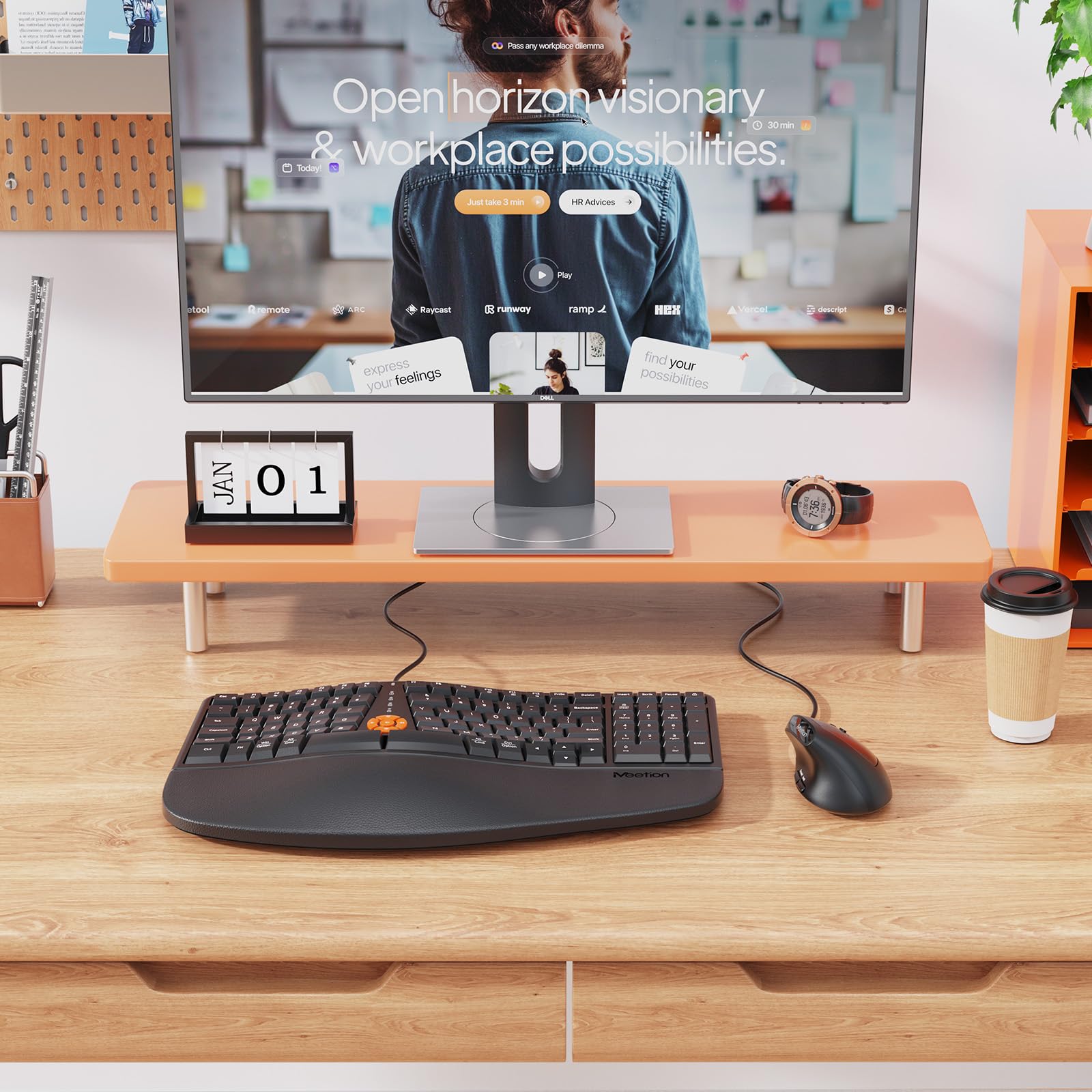 MEETION Ergonomic Wired Keyboard and Mouse Set - Split Design with Cushioned Wrist Rest & Vertical Mouse - Natural Typing for Windows/Mac - Perfect for Office, Gaming & Long Computer Work Sessions