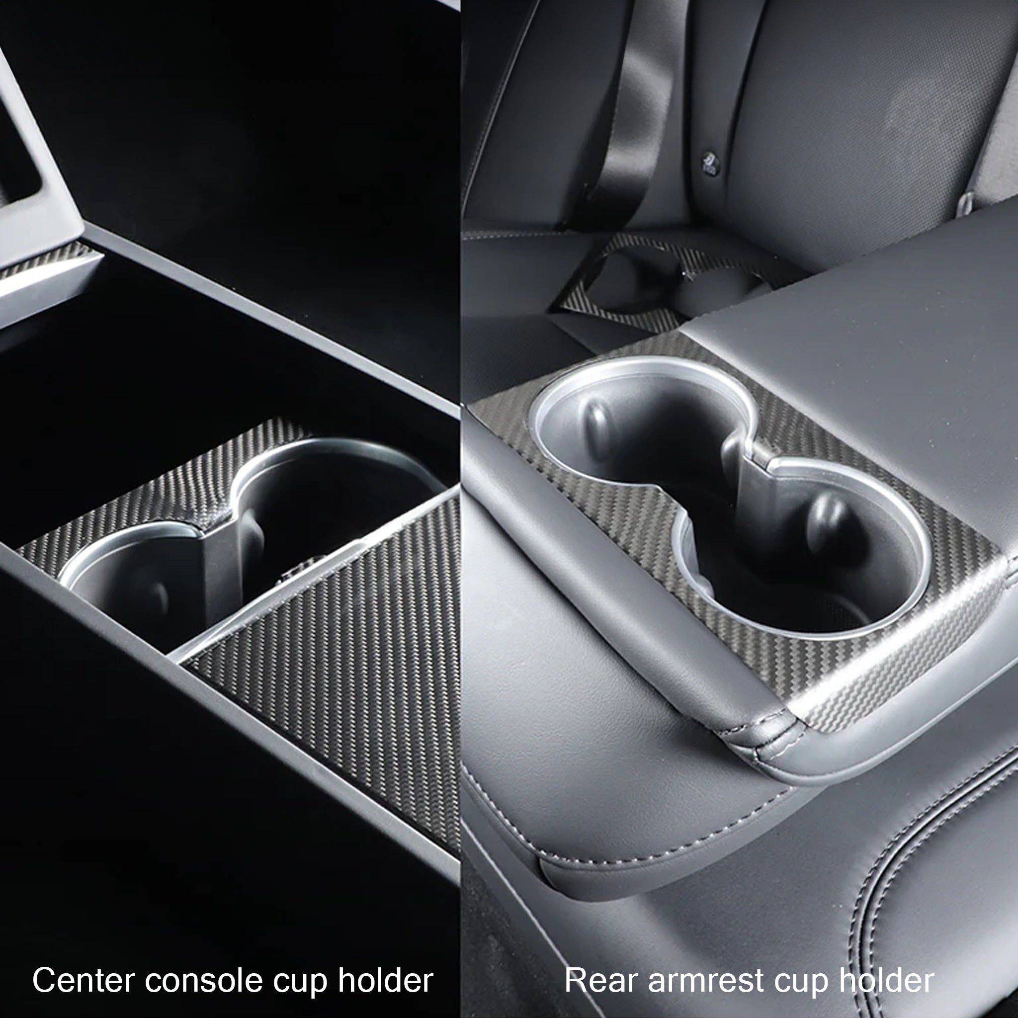 Premium Real Carbon Fiber Cup Holder Covers for Tesla Model 3 Highland (2024+) - Front & Rear Set - Luxury Interior Upgrade for Car Enthusiasts & Tesla Owners - Perfect for Daily Driving, Road Trips & Show Car Events