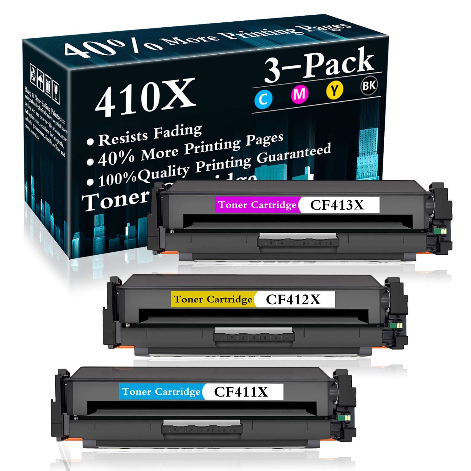 3 Pack (Cyan/Magenta/Yellow) 410X | CF411X CF412X CF413X Compatible Toner Cartridge Replacement for HP Color LaserJet Pro M7FP M477fdn M477fdw M477fnw M452dn M452dw M452nw MFP M377dw Printers - High Yield Printing for Office & Home Use - Sold by TopInk