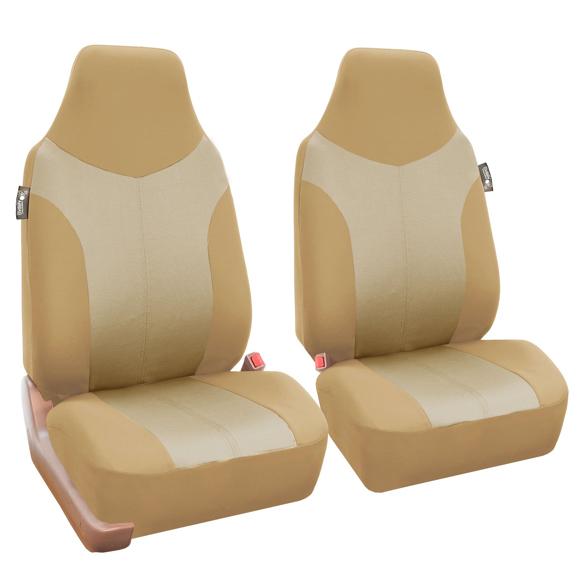 FH Group Universal 1-Piece Car Seat Covers - Premium Beige Twill Fabric, Front Split Bench & Rear Seat Protection | Airbag Compatible, Non-Slip Grip for SUVs & Sedans | Perfect for Daily Commutes, Road Trips & Family Protection