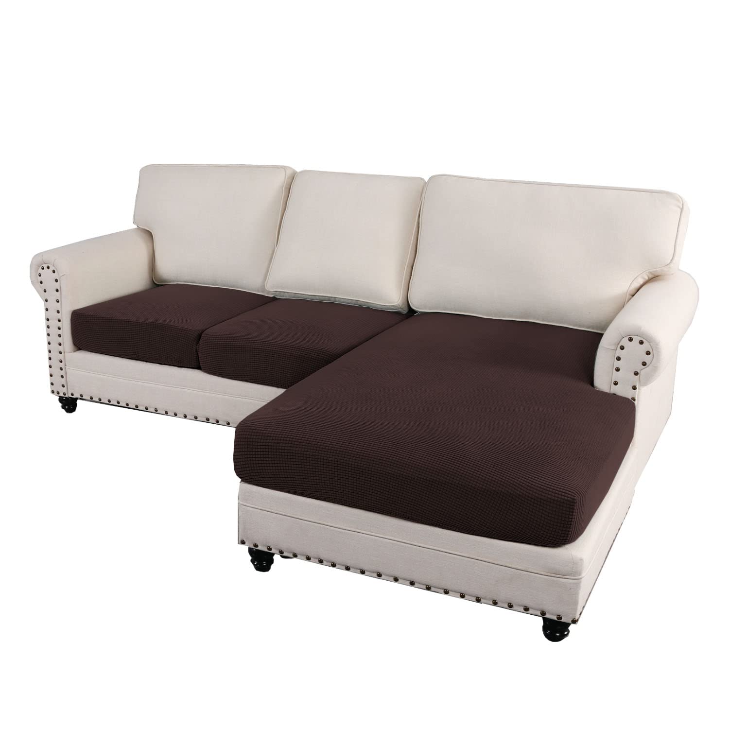H.VERSAILTEX 3-Piece L-Shaped Sectional Sofa Cover Set - Left/Right Chaise & Seat Cushion Protector (Chocolate) - Perfect for Living Room, Family Room & Home Theater Furniture Protection