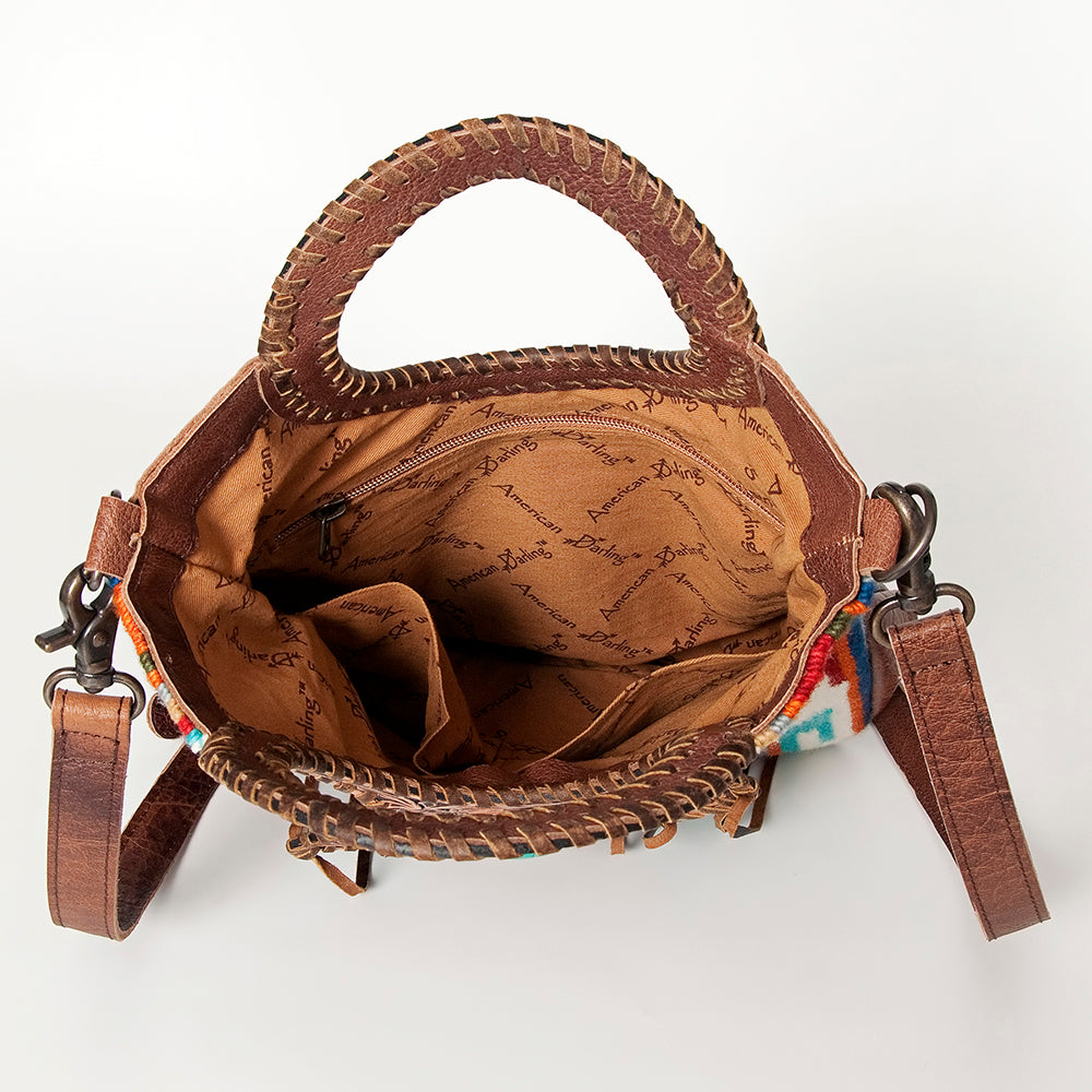 ADBG827C Genuine Leather Western Handbag for Women - American Darling Hand-Tooled Saddle Blanket Design Purse | Perfect for Cowgirl Fashion, Rodeo Events & Western Style Outfits