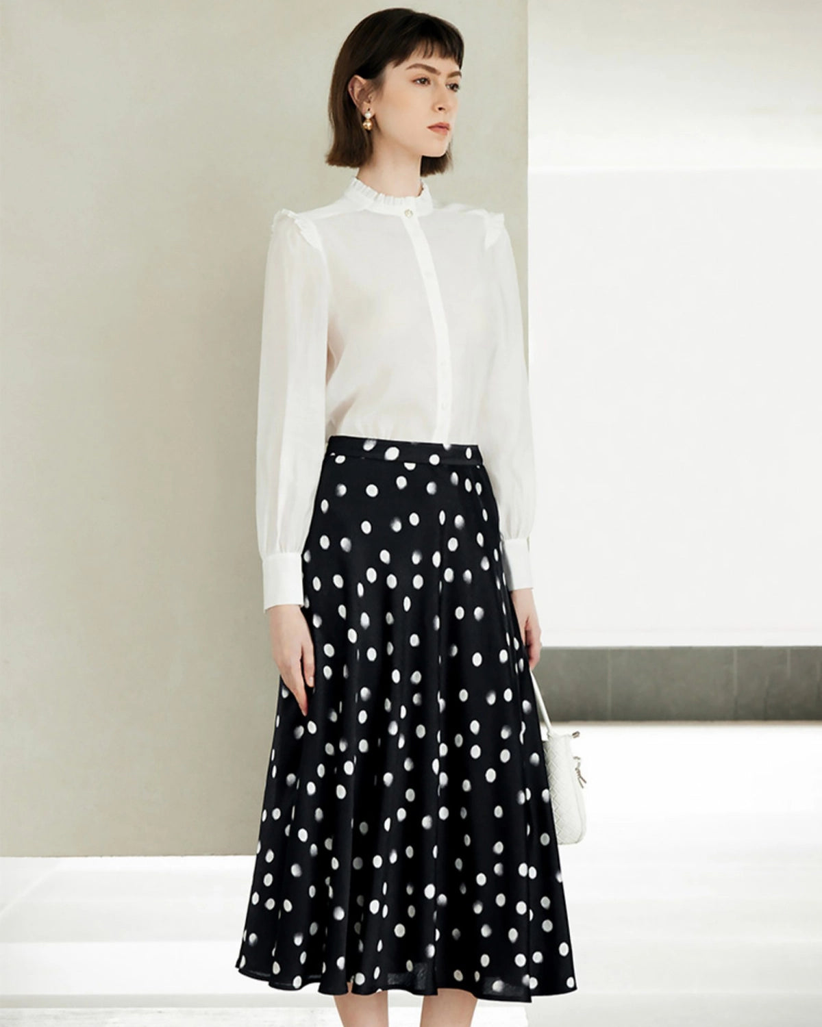 Polka Dot Print Silk Midi Skirt for Women - Elegant Flowy A-Line Skirt with Side Slit | Perfect for Office Wear, Date Night & Summer Outfits