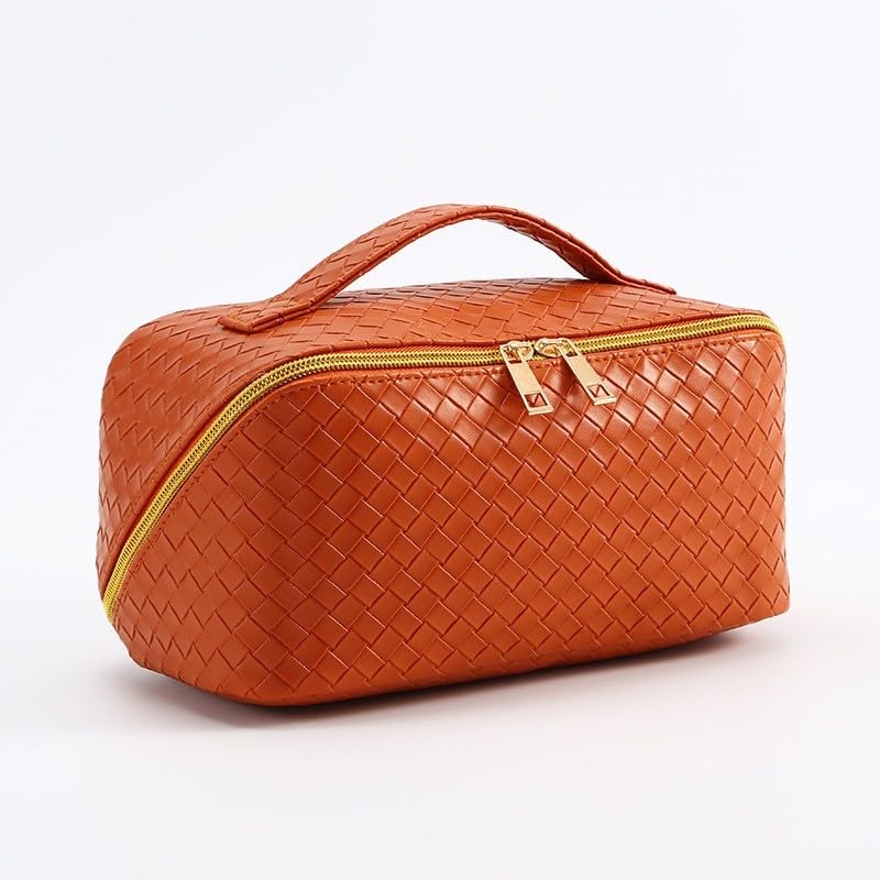 Savatti Large Capacity Makeup Organizer Bag - Travel Toiletry Bag with Wide Open Pouch, Cosmetic Storage for Women, Makeup Brush Holder & Toiletries Accessories (Brown, 165) - Perfect for Travel, Home Organization & Daily Essentials Storage