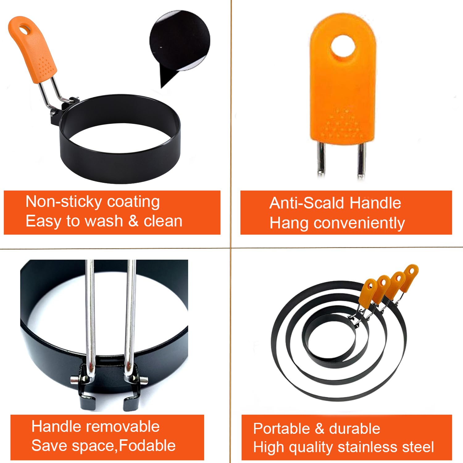 2-Pack 6 Inch Non-Stick Stainless Steel Pancake Ring for Griddle - Omelette, Muffin & Crumpet Maker with Silicone Handle - Perfect for Breakfast, Brunch & Cooking Shows
