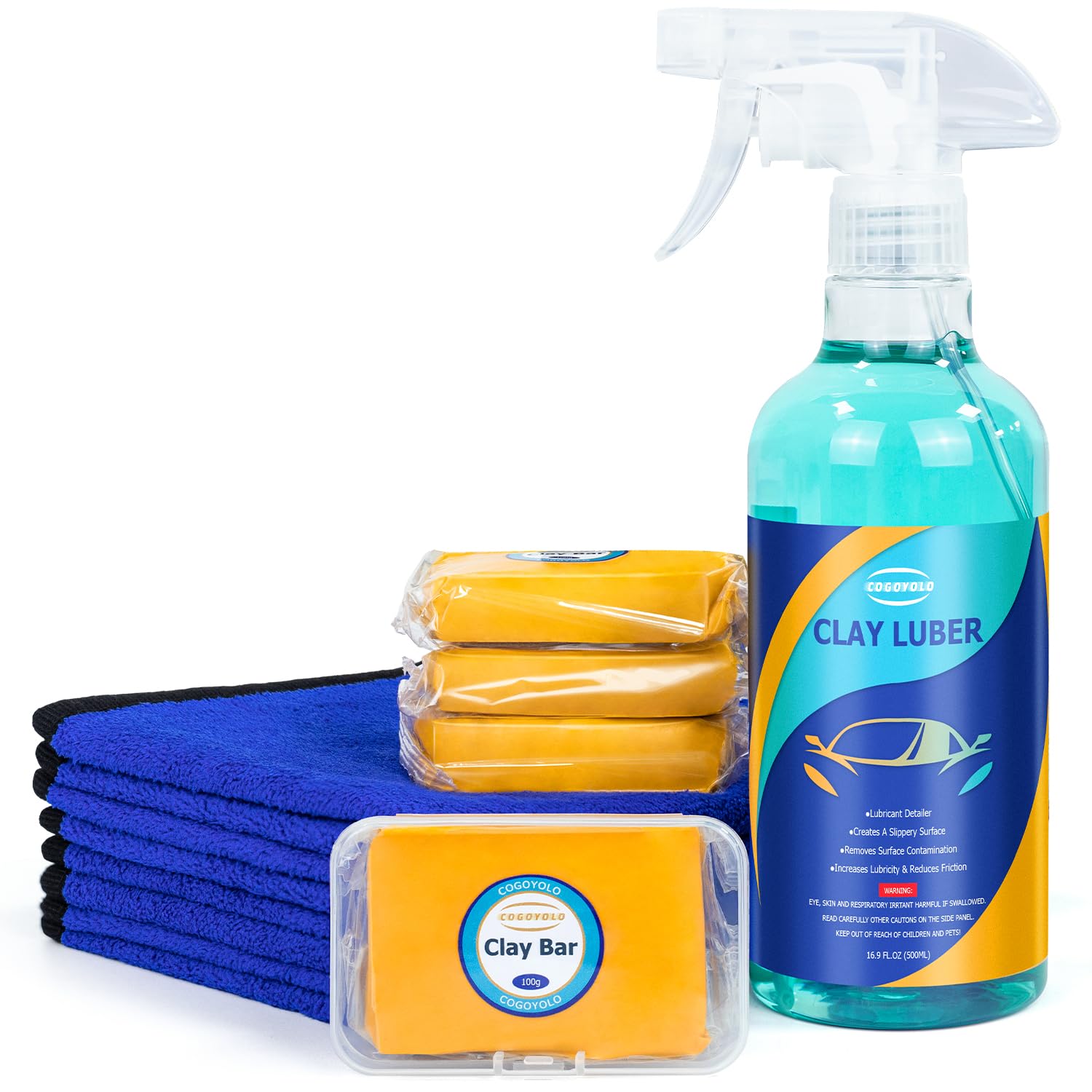 Premium Car Clay Bar Detailing Kit – 16 fl oz Synthetic Clay Lubricant, 4 Detailing Clay Bars & Microfiber Towel for Auto Paint Cleaning & Polishing – Perfect for Car Detailing, Paint Correction & Surface Prep