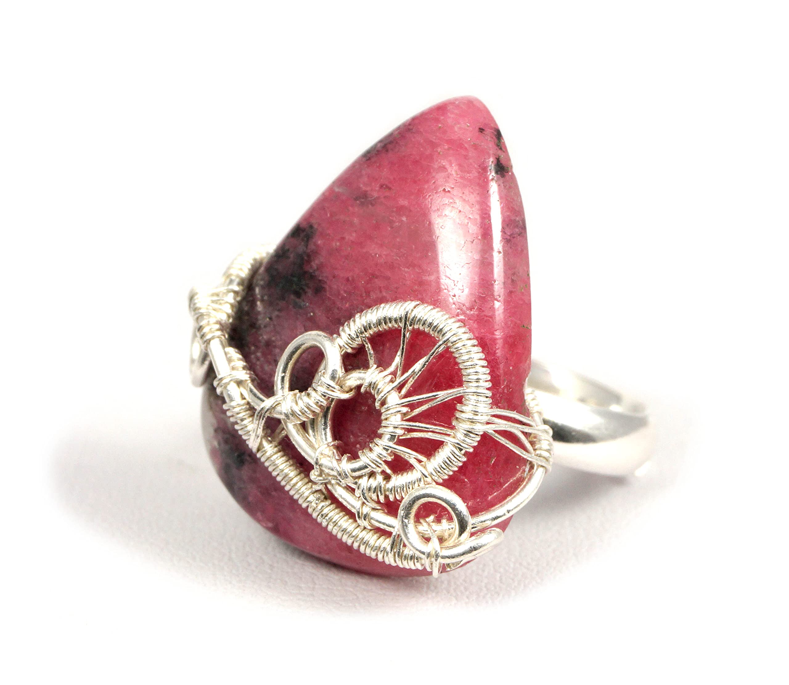 Handmade Sterling Silver Ring with Pink Rhodochrosite Gemstone - Elegant Wire Wrapped Jewelry for Women, Perfect Gift for Mom, Her, or Special Occasions (Size 6-7 US) - Ideal for Weddings, Anniversaries, and Everyday Wear