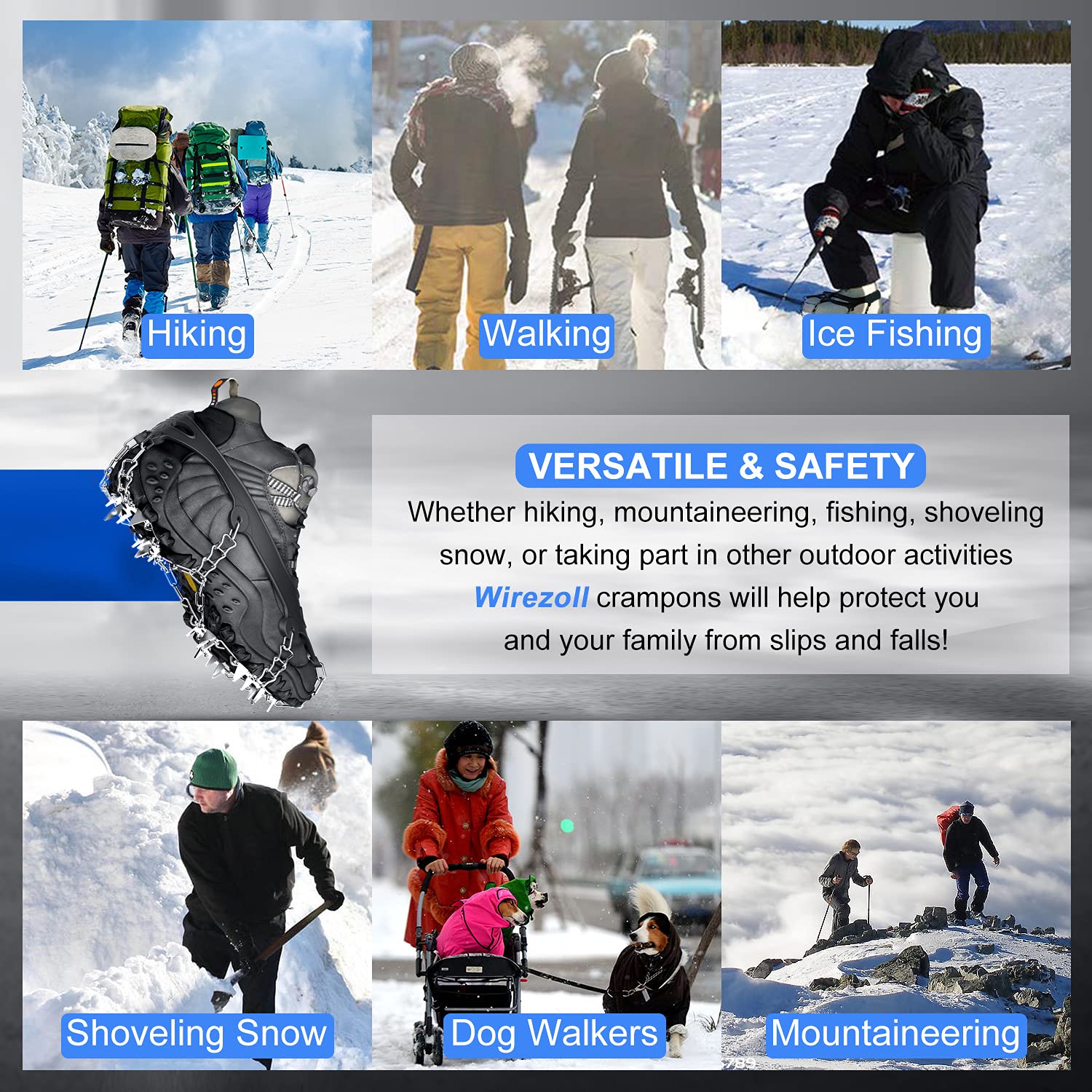 Best Ice Cleats & Crampons for Hiking Boots - Non-Slip Snow Traction Spikes with Chains for Men & Women - Perfect for Winter Hiking, Ice Fishing & Snowshoeing