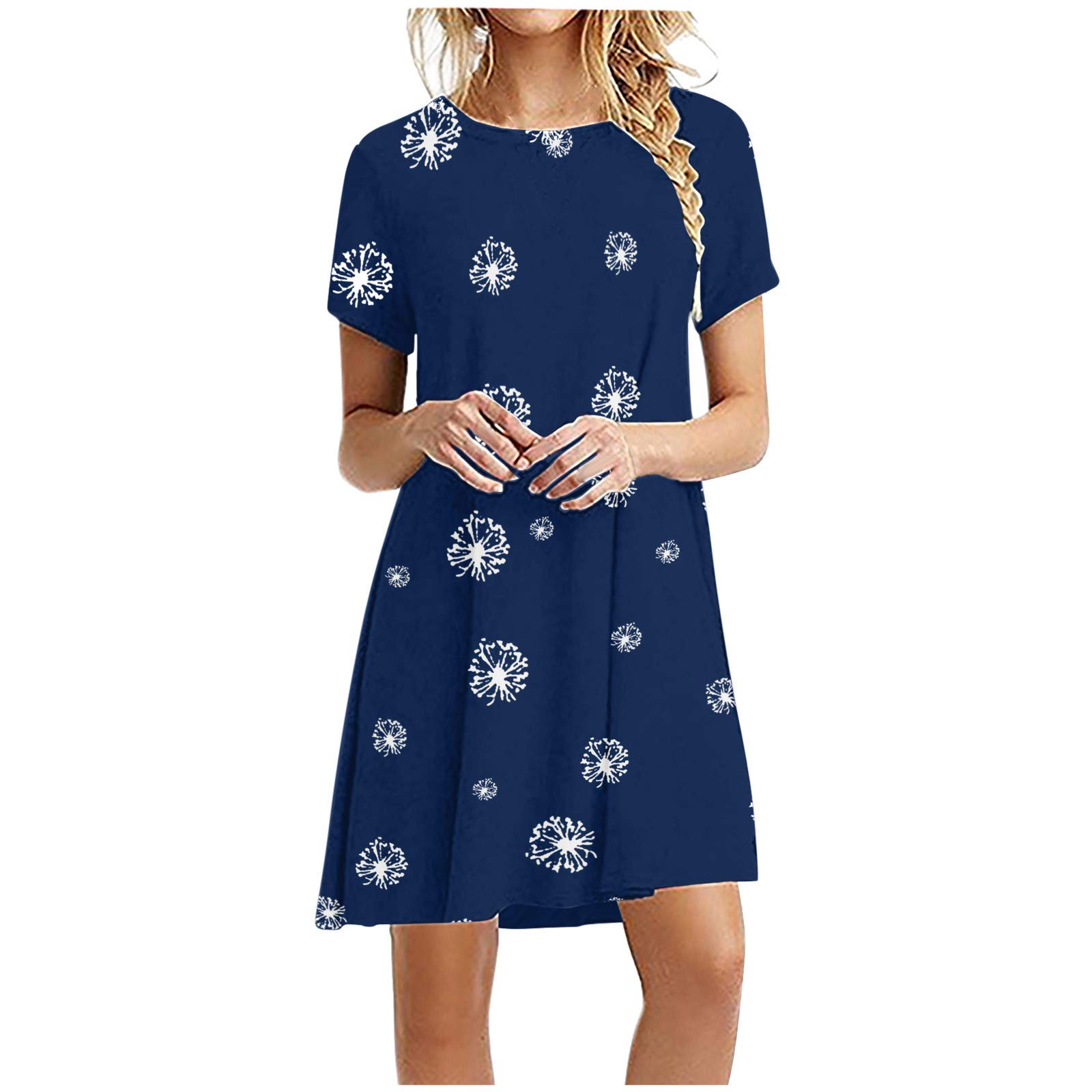 2022 Women's Summer Casual Loose Crewneck Short Sleeve Printed Beach Dress - Plus Size Flowy Maxi Dresses for Women | Perfect for Vacation, Pool Party & Outdoor Date Night