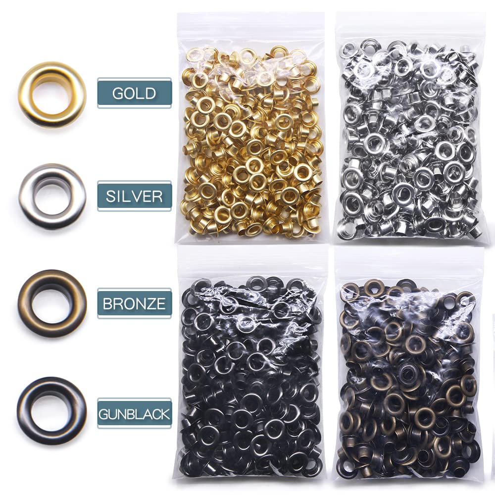 800 Sets Grommet Kit with 3-Piece Installation Tools - 4 Color Options for DIY Crafts, Curtains, Banners & Fabric Projects