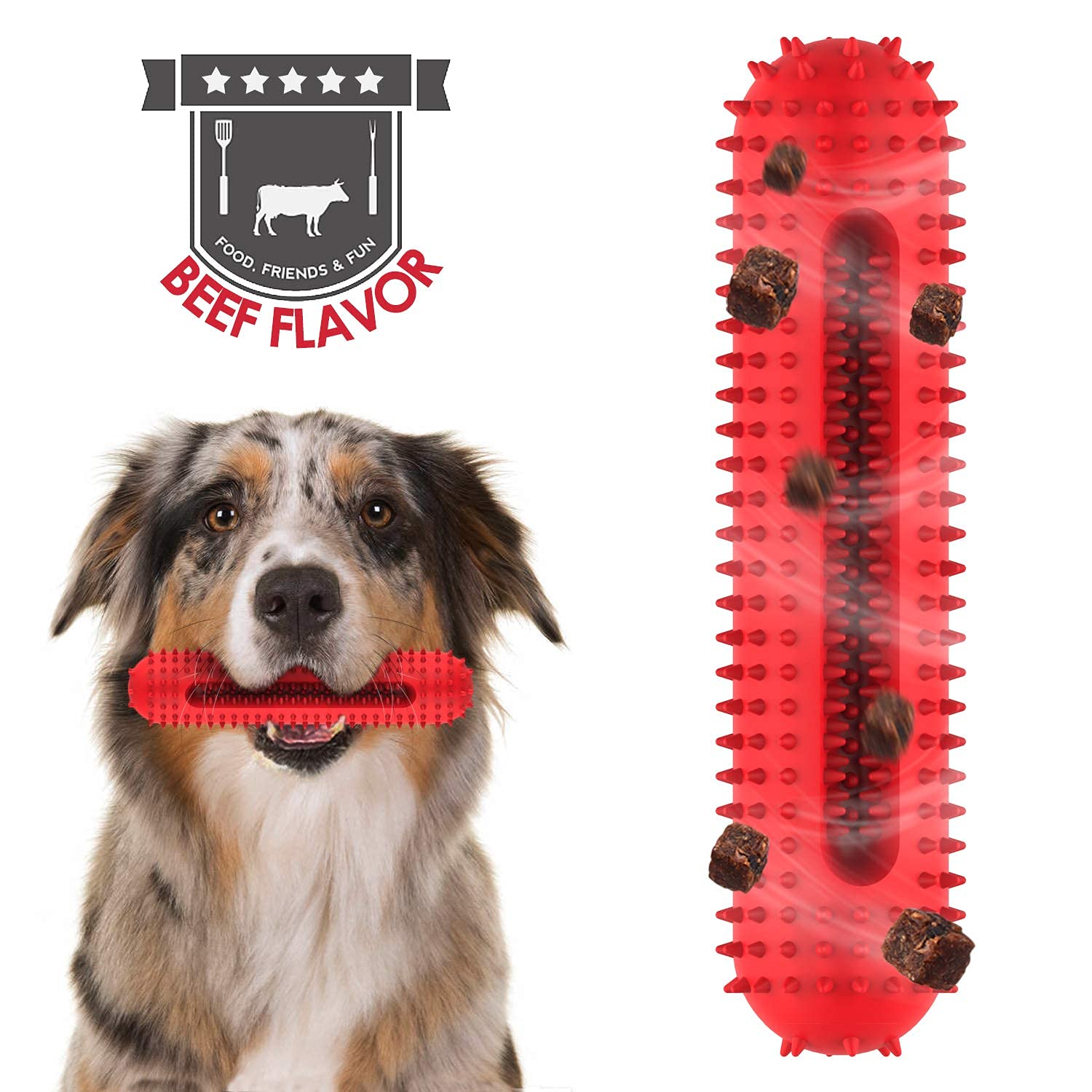 Durable Dog Chew Toys for Aggressive Chewers - Indestructible Rubber Squeaky Toys for Medium & Large Dogs | Toothbrush Design for Teeth Cleaning, Pet Training & Playtime | Perfect for Outdoor Fetch, Indoor Play & Dental Health