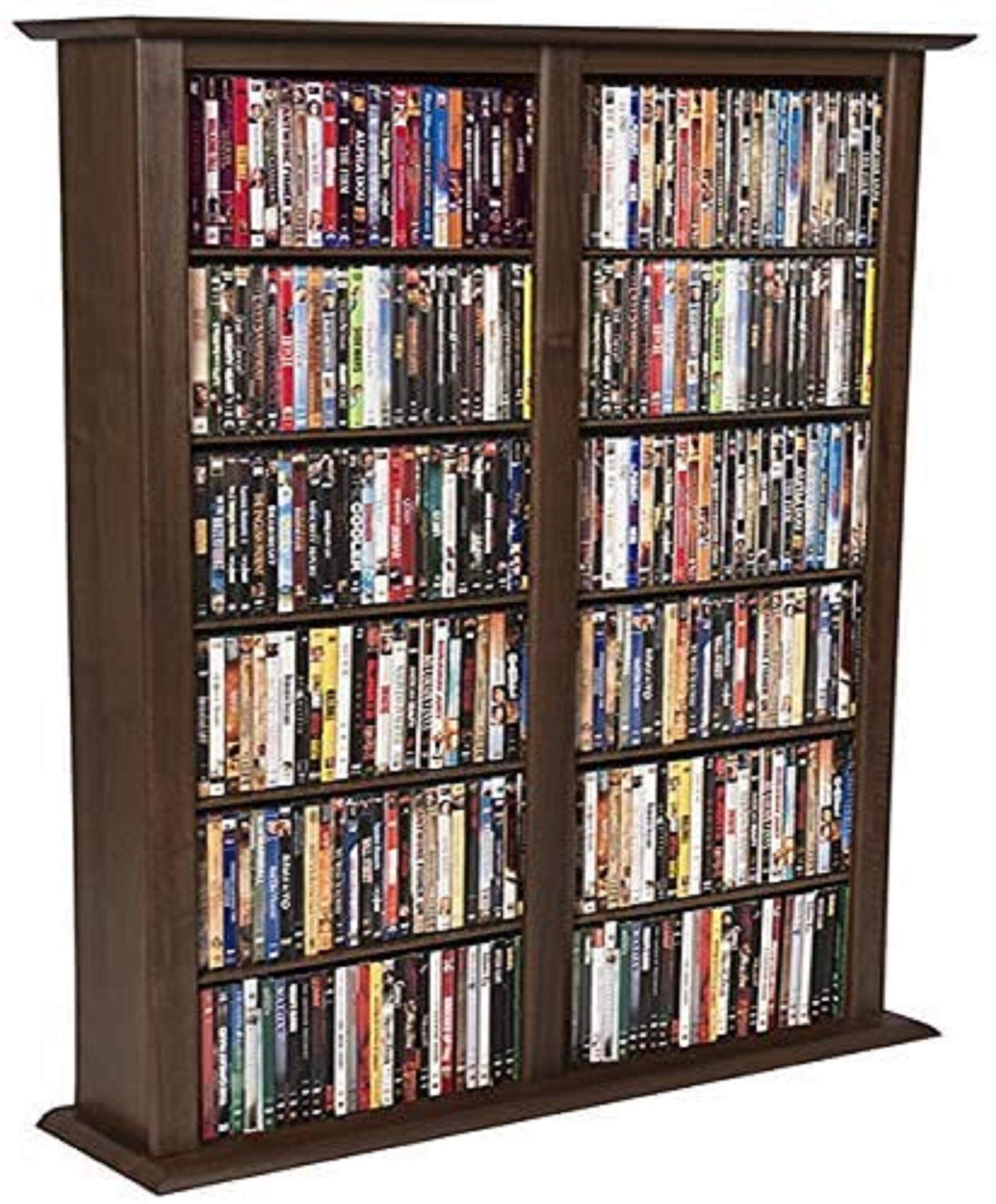 Venture Horizon Media Storage Tower - Double Walnut Wood DVD CD Organizer for Home & Office - Perfect for Living Room, Bedroom, and Media Room Organization