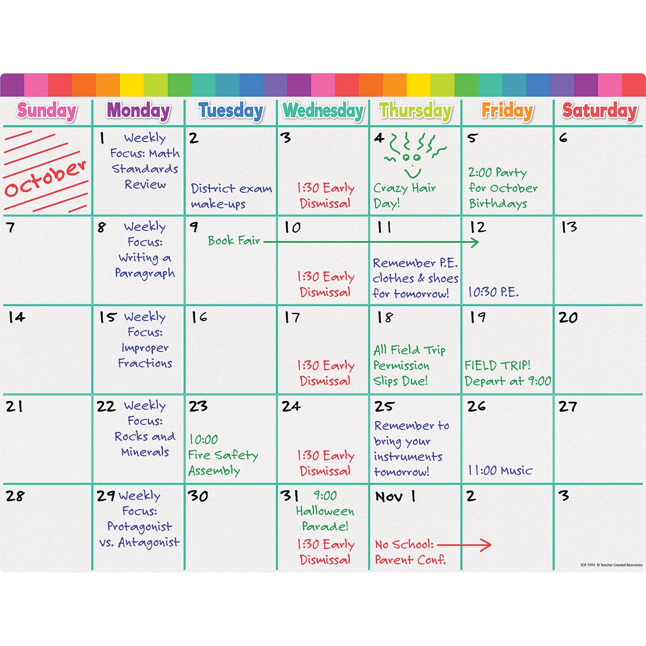 Teacher Created Resources® Colorful Calendar Write-On/Wipe-Off Chart - Reusable Classroom Calendar for Teachers, Kids & Homeschooling - Perfect for Daily Schedule, Weather Tracking & Lesson Planning