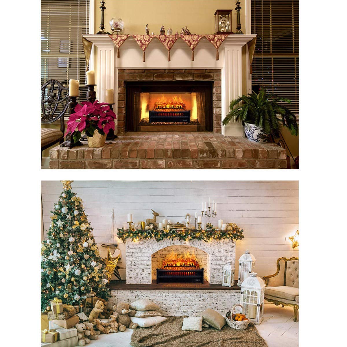 Electric Fireplace Heater with Remote Control & Mantel Surround - Freestanding Stove for Living Room, Bedroom & Office - Realistic Flame Effect & Adjustable Heat Settings