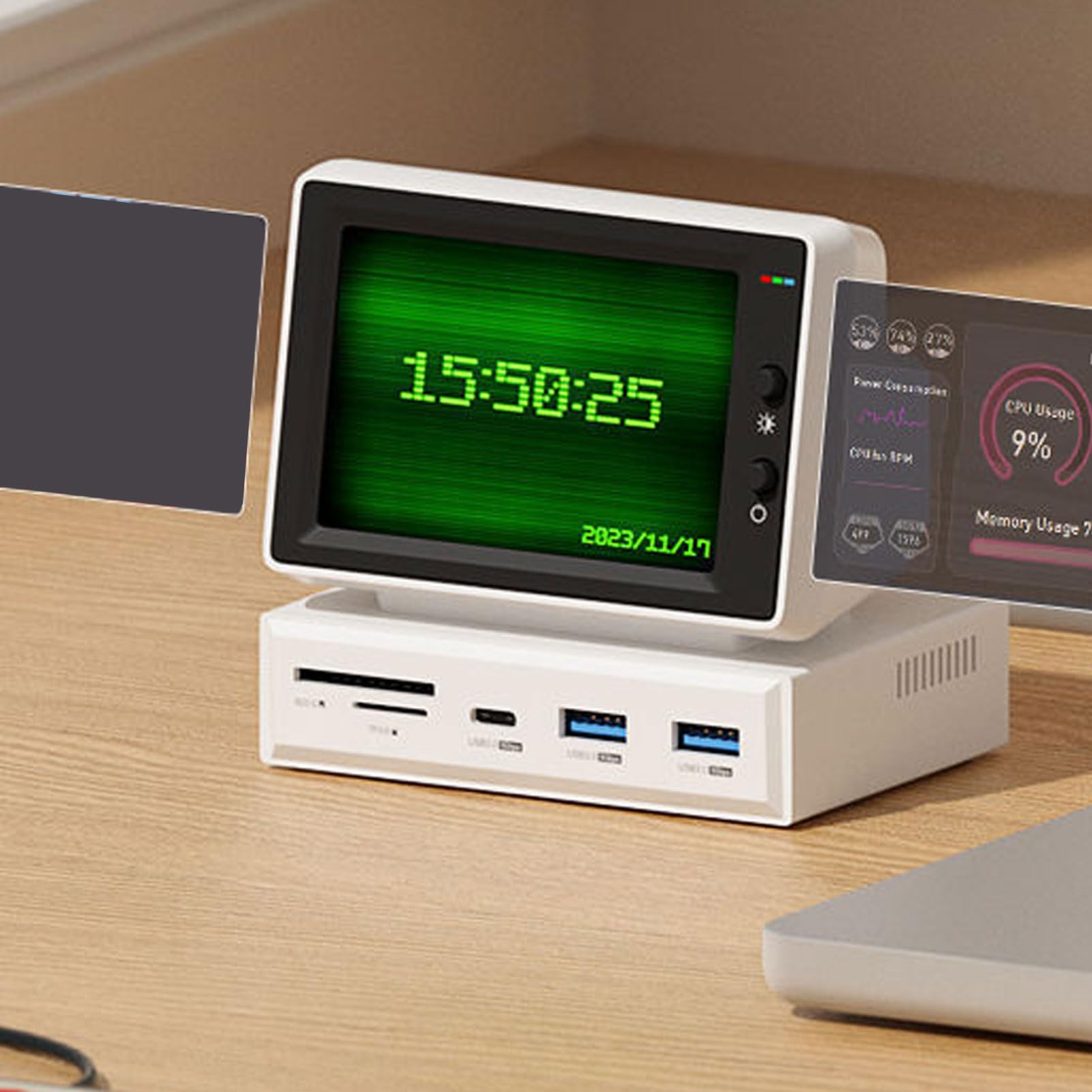 3.5inch IPS USB Mini Screen with USB C Hub - AIDA64 PC CPU RAM HDD Data Monitor, Computer Temperature Display & Secondary LCD Screen for Gaming PC, Workstation, and Home Office Setup