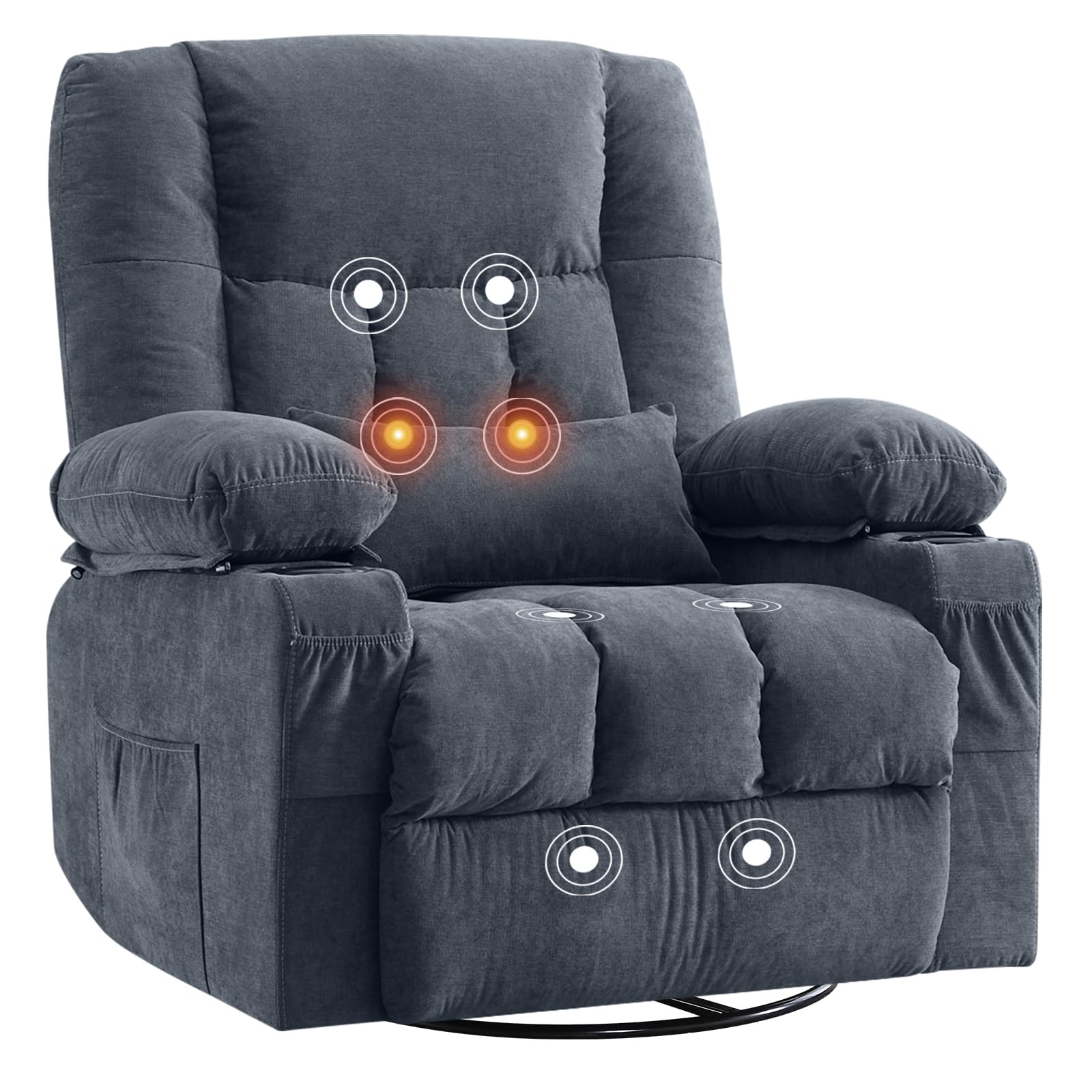 Ergonomic Massage Recliner Chair with Vibration & Heat - Swivel Rocking Lounge Chair with USB Charging Port, Cup Holders & Side Pocket for Living Room | Perfect for Relaxation, Home Theater & Pain Relief