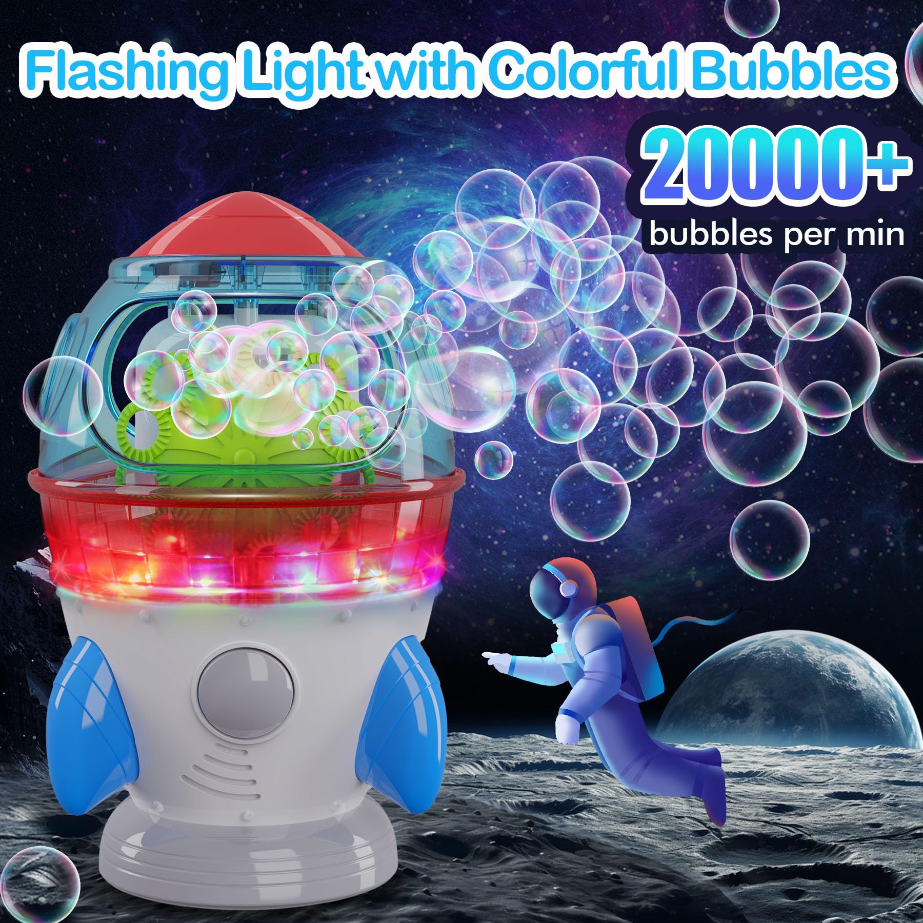 360° Auto Rotating Bubble Blower Machine with 2 Fans, LED Lights & Music - Fun Bubble Maker Toy for Kids Ages 1-3 | Perfect for Birthday Parties, Outdoor Play & Gift Giving (Ideal for Boys & Girls)
