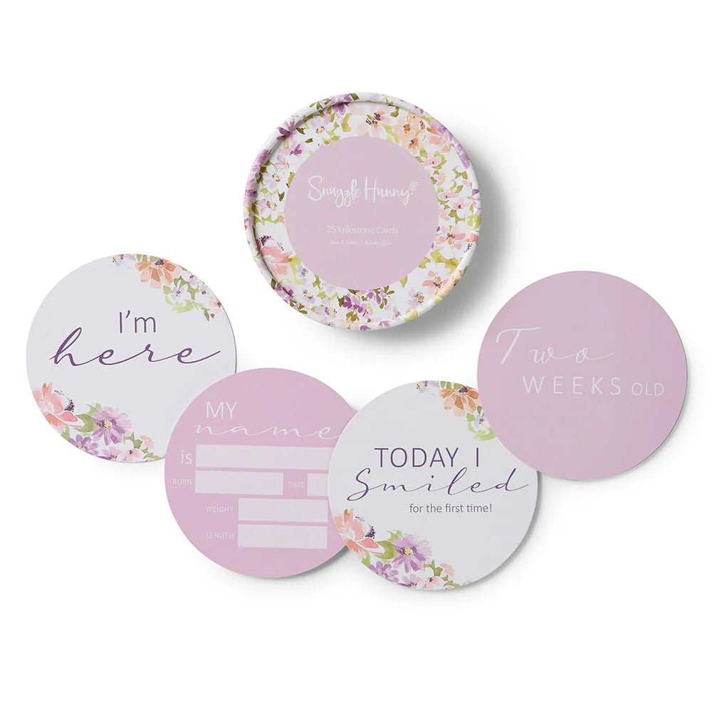 Snuggle Hunny Reversible Milestone Baby Photo Cards - Isla & Lilac Floral Design for Newborn Photography and First Year Memories