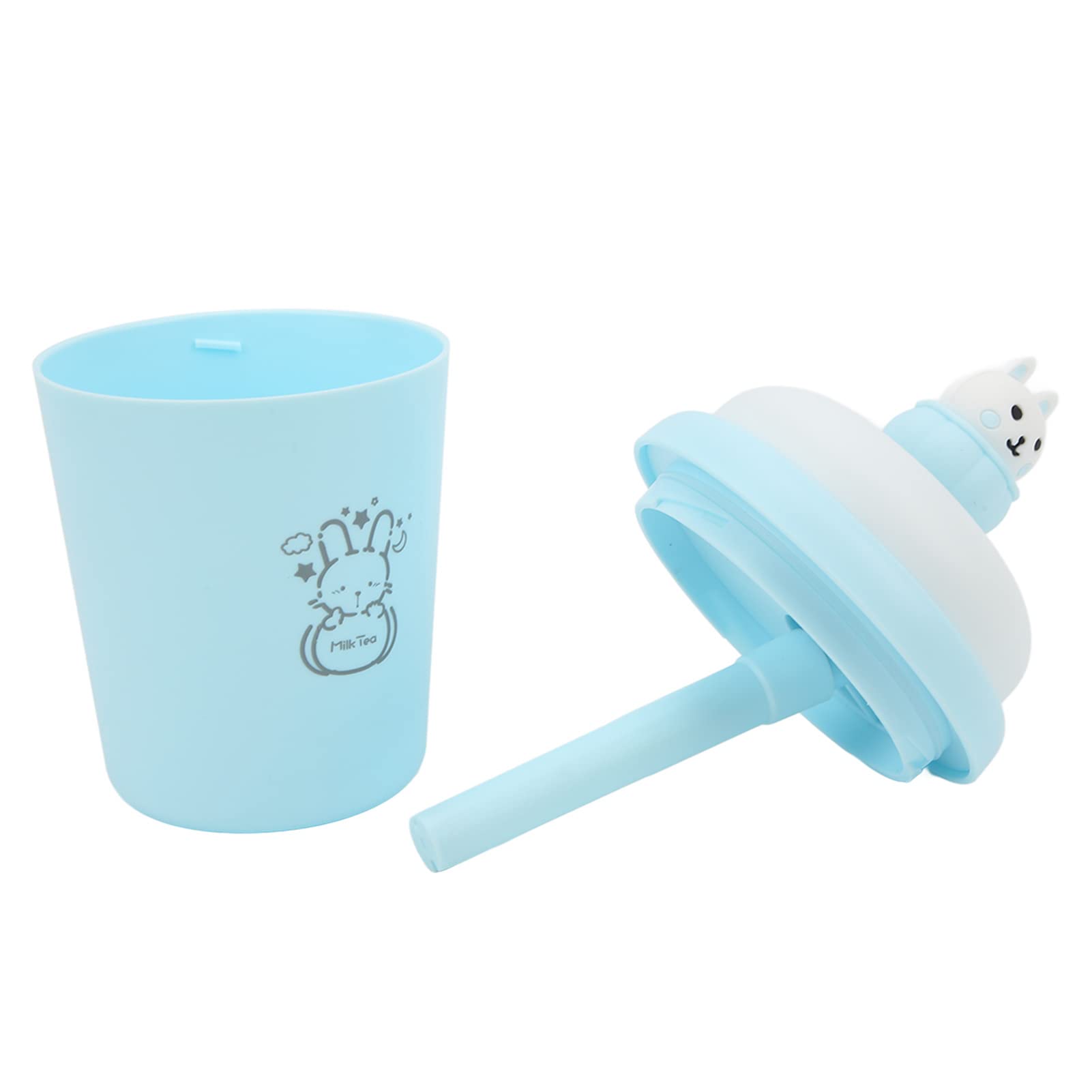 300mL Mini Humidifier - USB Powered Ultra Quiet Personal Humidifier with Night Light, Cute Blue Milk Tea Cup Design for Bedroom, Office & Travel | Perfect for Dry Air Relief, Baby Nursery & Plant Care