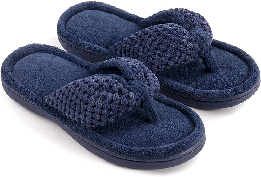 Women's Cozy Bubble Stitch Thong Slippers - Soft Indoor House Shoes for Relaxing at Home & Spa Days
