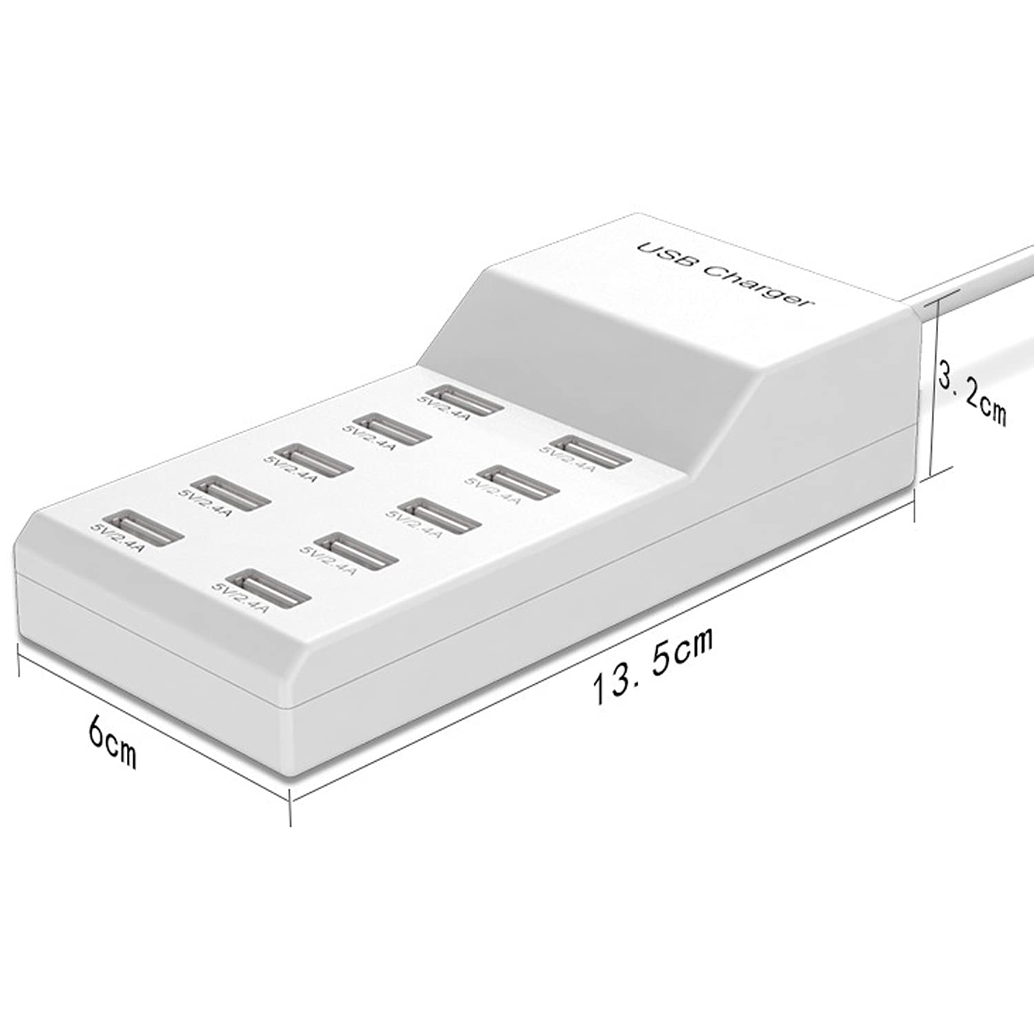 10-Port USB Charging Station - Fast Multi-Port Wall Charger & Desktop Power Hub for Smartphones, Tablets, iPads - Perfect for Home, Office & Travel Use