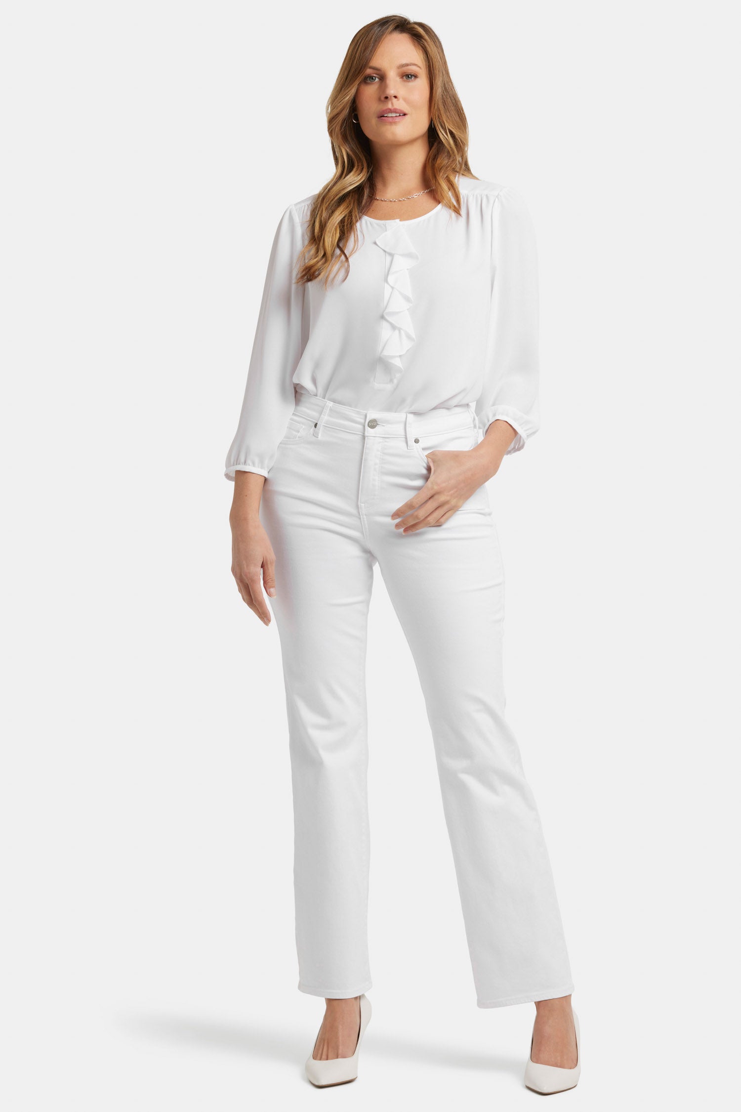 Blake Slim Flared Jeans for Women - High Waist Stretch Denim Pants in Optic White | Casual & Party Wear