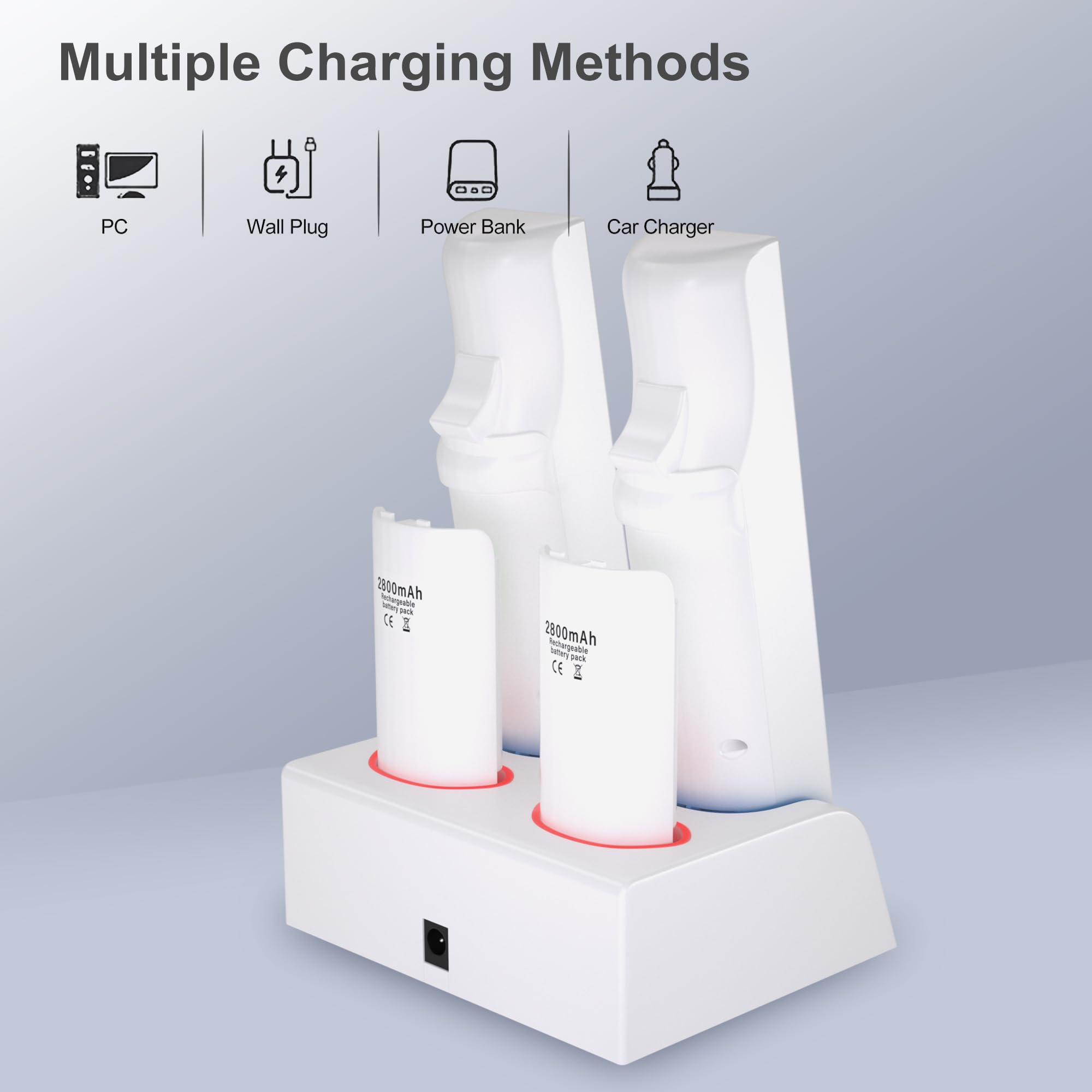 4-Pack 2800mAh Rechargeable Wii Remote Battery Pack with Charging Station & USB Cable - Compatible with Wii & Wii U Controllers - Perfect for Gaming Sessions & Family Entertainment