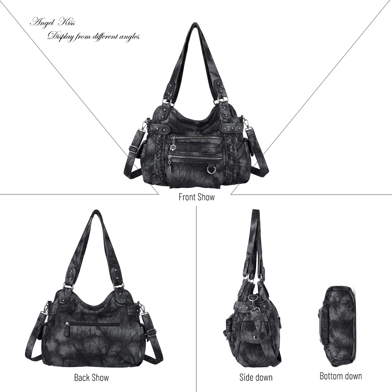 Angel Kiss Hobo Handbags for Women - Soft PU Leather Shoulder Bag Ladies Purse - Perfect for Work, Travel & Everyday Use