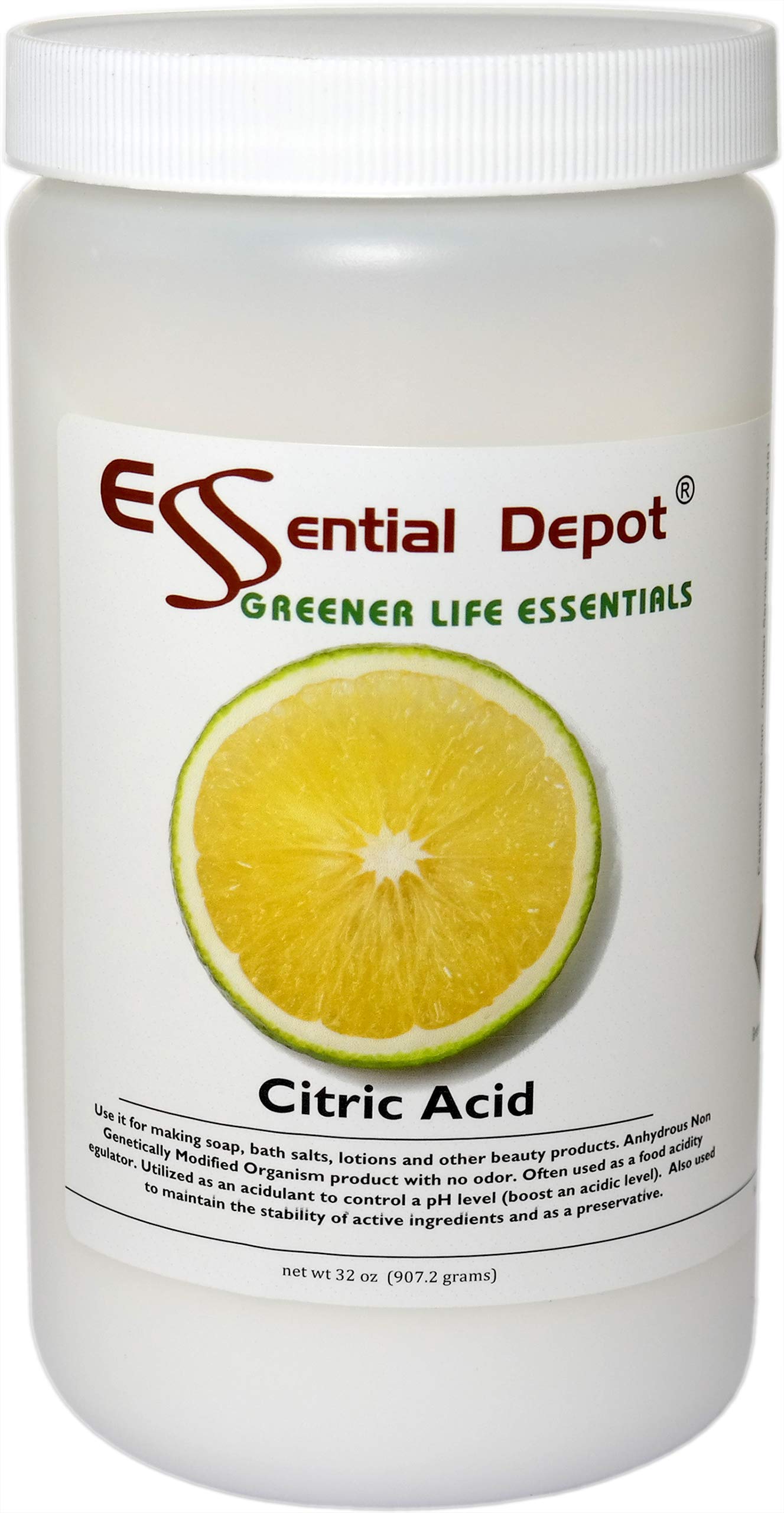 Food Grade Anhydrous Citric Acid Powder - 32 oz (2 lbs) in Resealable HDPE Container - Bulk Baking Ingredient for Canning, Cleaning & DIY Projects