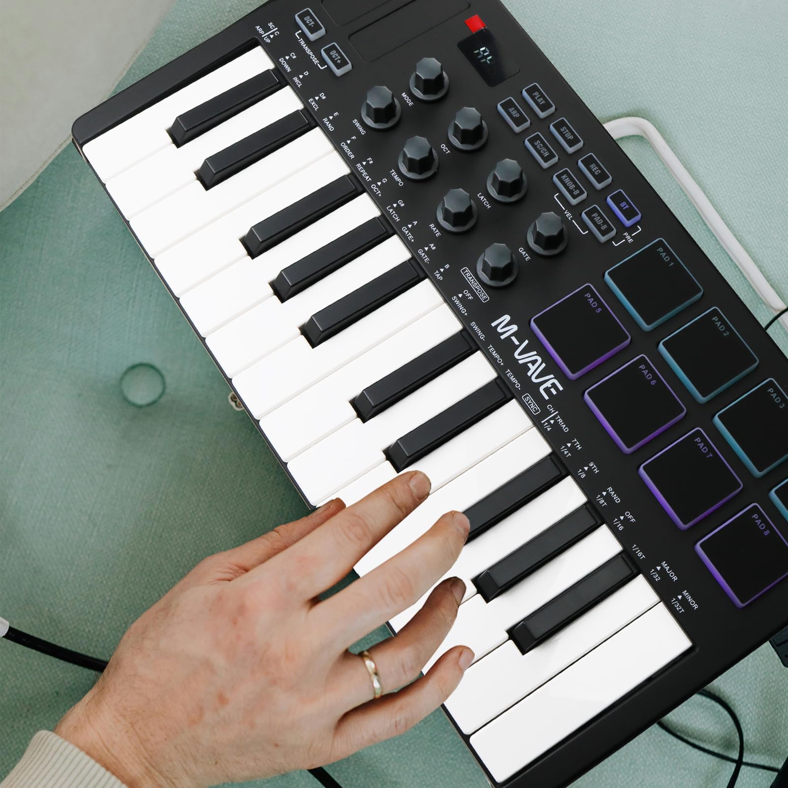 M-VAVE 25 Key USB MIDI Keyboard Controller with 8 Backlit Drum Pads - Wireless Semi-Weighted Professional Dynamic Keybed, 8 Knobs & Included Software - Perfect for Music Production, Home Studio Recording & Live Performances