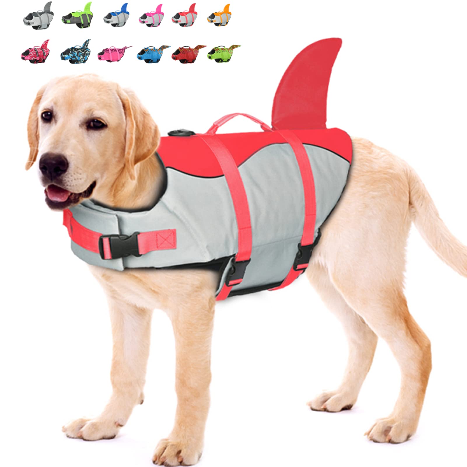 **Doglay Shark Dog Life Jacket - Adjustable Buoyancy Vest for Swimming & Boating - Rescue Handle for Small, Medium & Large Dogs - Perfect for Pools, Lakes & Beach Adventures**