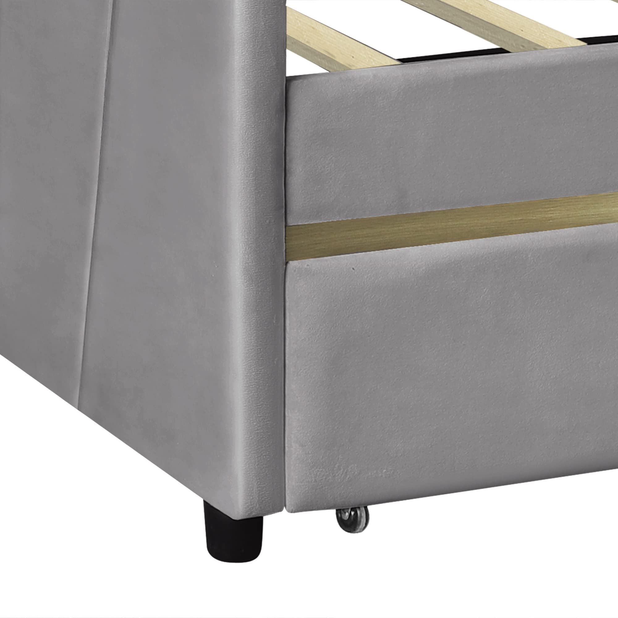 LZ LEISURE ZONE Queen Size Upholstered Daybed with 2 Drawers & Wood Slat Support - Gray Sofa Bed for Guest Room, Living Room or Home Office