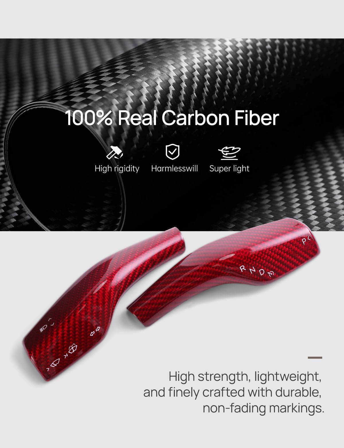 Carbon Fiber Steering Lever Cover for Tesla Model 3/Y (2018-2024) - 2PCS Wine Red - Premium Interior Upgrade