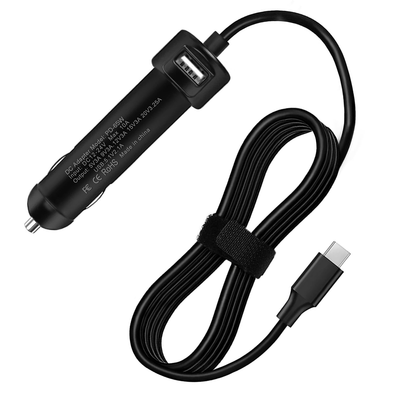 65W USB-C Car Charger Adapter for Dell Latitude 5550/5450/5350/9450/7650/7640/7450/7350 & Inspiron 14 7440/7445 & XPS 13 9320/9340/9350 Laptops - Fast Charging Auto Power Adapter (Not for 90W/130W Models) - Perfect for Road Trips & Business Travel