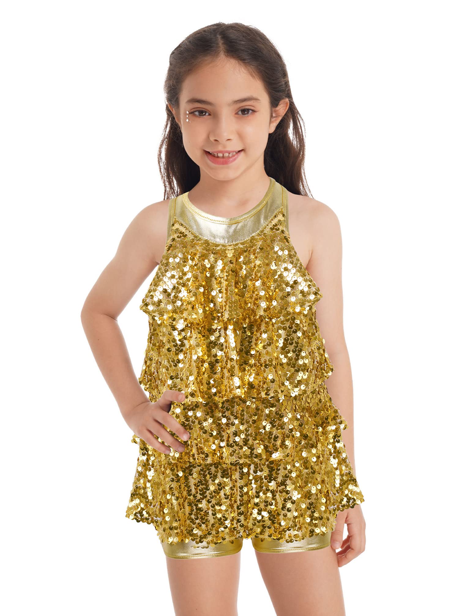 Sparkly Sequins Dance Dress for Girls - Latin Ballet Salsa Samba Rumba Performance Costume with Tassels | Perfect for Dance Competitions, Recitals & Stage Performances