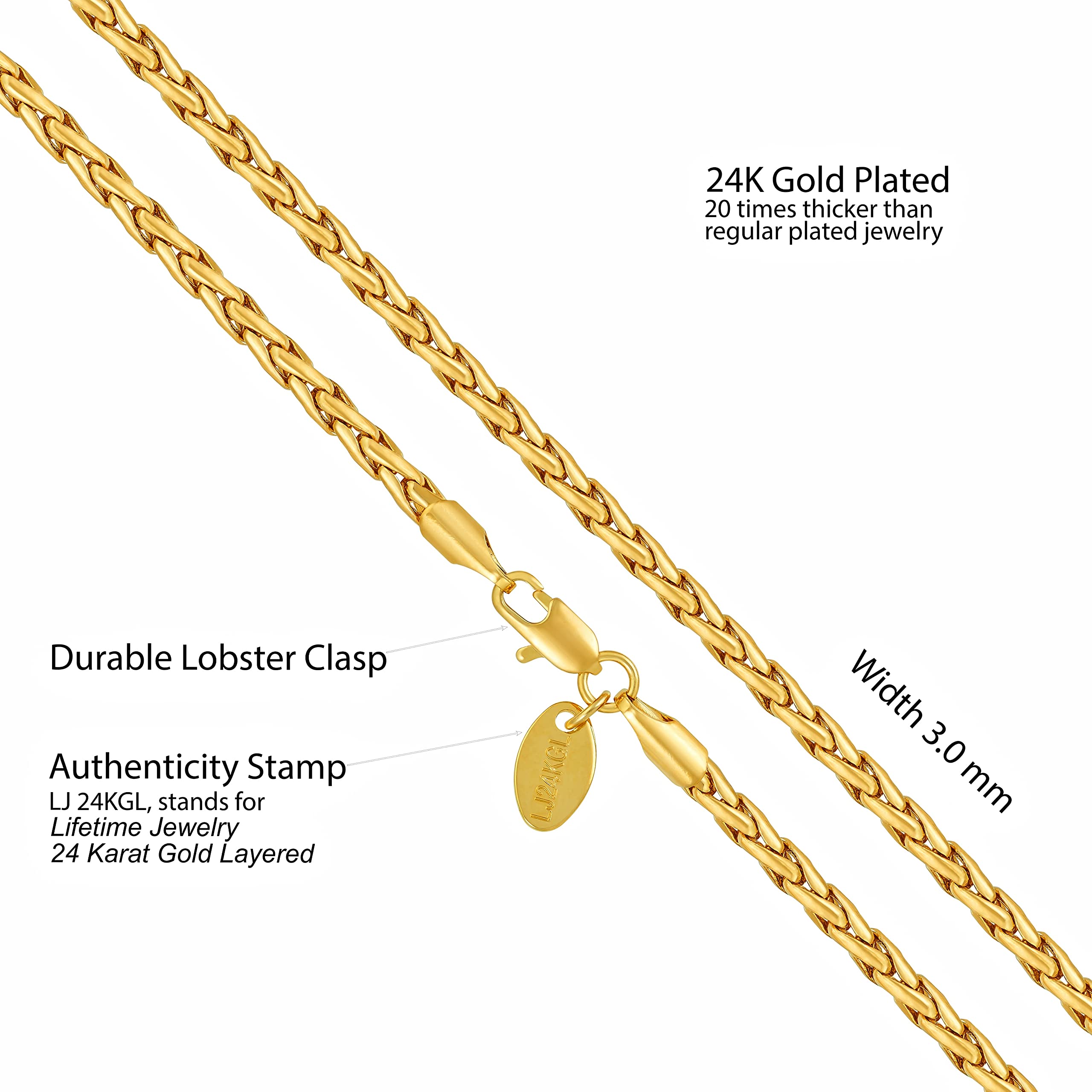 LIFETIME JEWELRY 24k Real Gold Plated Weave Chain Necklace for Women & Men - Perfect for Weddings, Anniversaries & Everyday Elegance