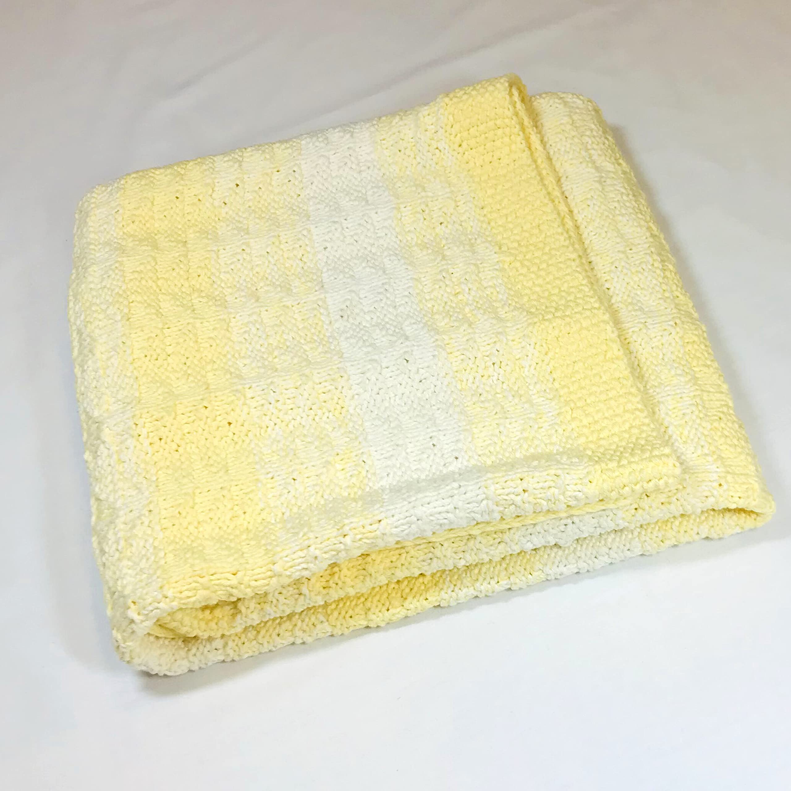 Soft Hypoallergenic Baby Blanket 35x35 Inch - Yellow & White Knitted Cotton for Newborns - Perfect for Easter & Christening Gifts