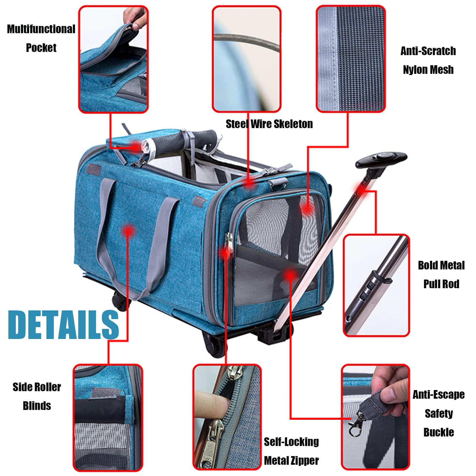 Premium Pet Stroller for Cats & Small Dogs - Detachable Base, Adjustable Handle, Foldable & Breathable Pet Carrier with Wheels - Ideal for Travel, Vet Visits & Outdoor Walks (Blue, Model P719)