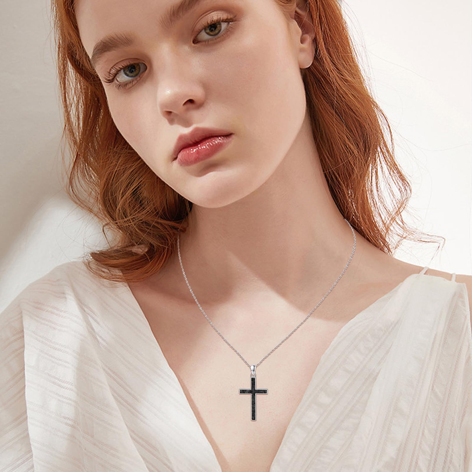 925 Sterling Silver Cross Pendant Necklace for Women & Men - Crushed Turquoise/Malachite/Black Onyx Christian Jewelry - Religious Gifts for Confirmation, Baptism & First Communion - Perfect for Church, Weddings & Everyday Wear