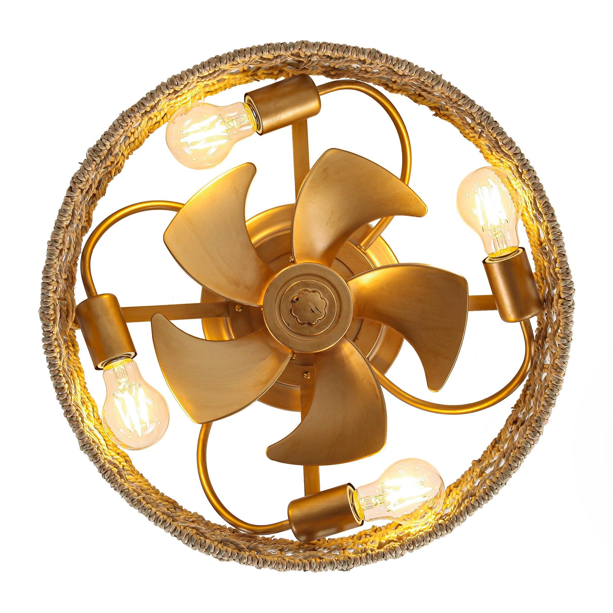 18 Inch Golden Farmhouse Rattan Flush Mount Ceiling Fan with Light - Smart APP & Remote Control - Perfect for Bedroom, Living Room, and Patio