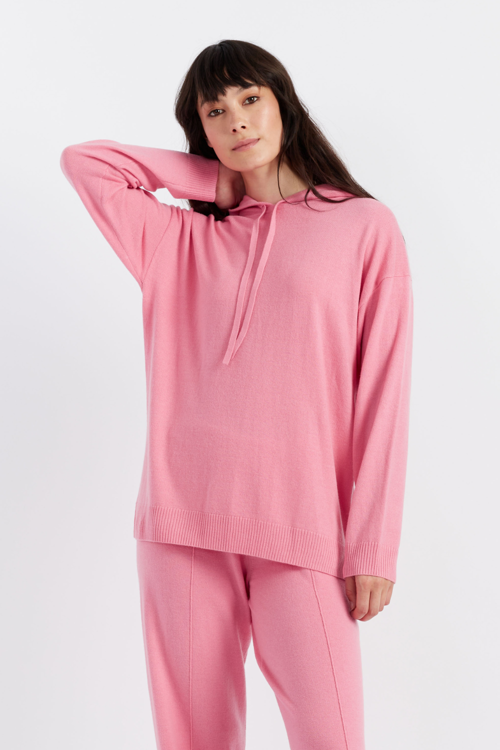 Soft Pink Wool Cashmere Relaxed Hoodie for Women - Cozy Winter Pullover Sweatshirt - Perfect for Casual Outings, Lounging & Travel